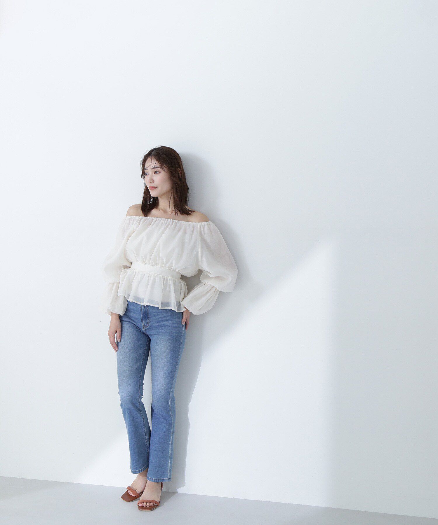  「スリムフレアデニムパンツ」|その他|ブルー