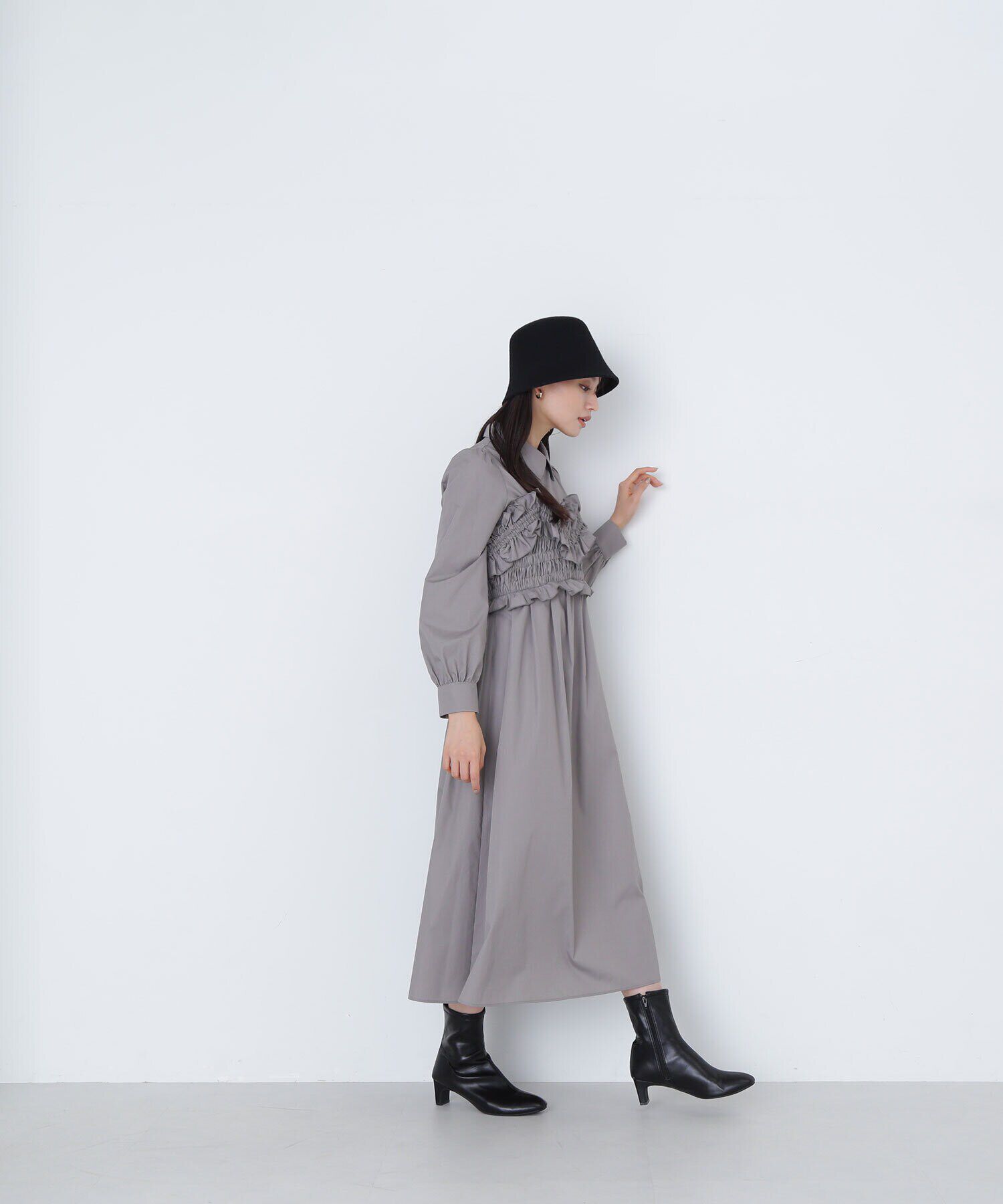  「シャーリングビスチェシャツワンピース」|ワンピース|