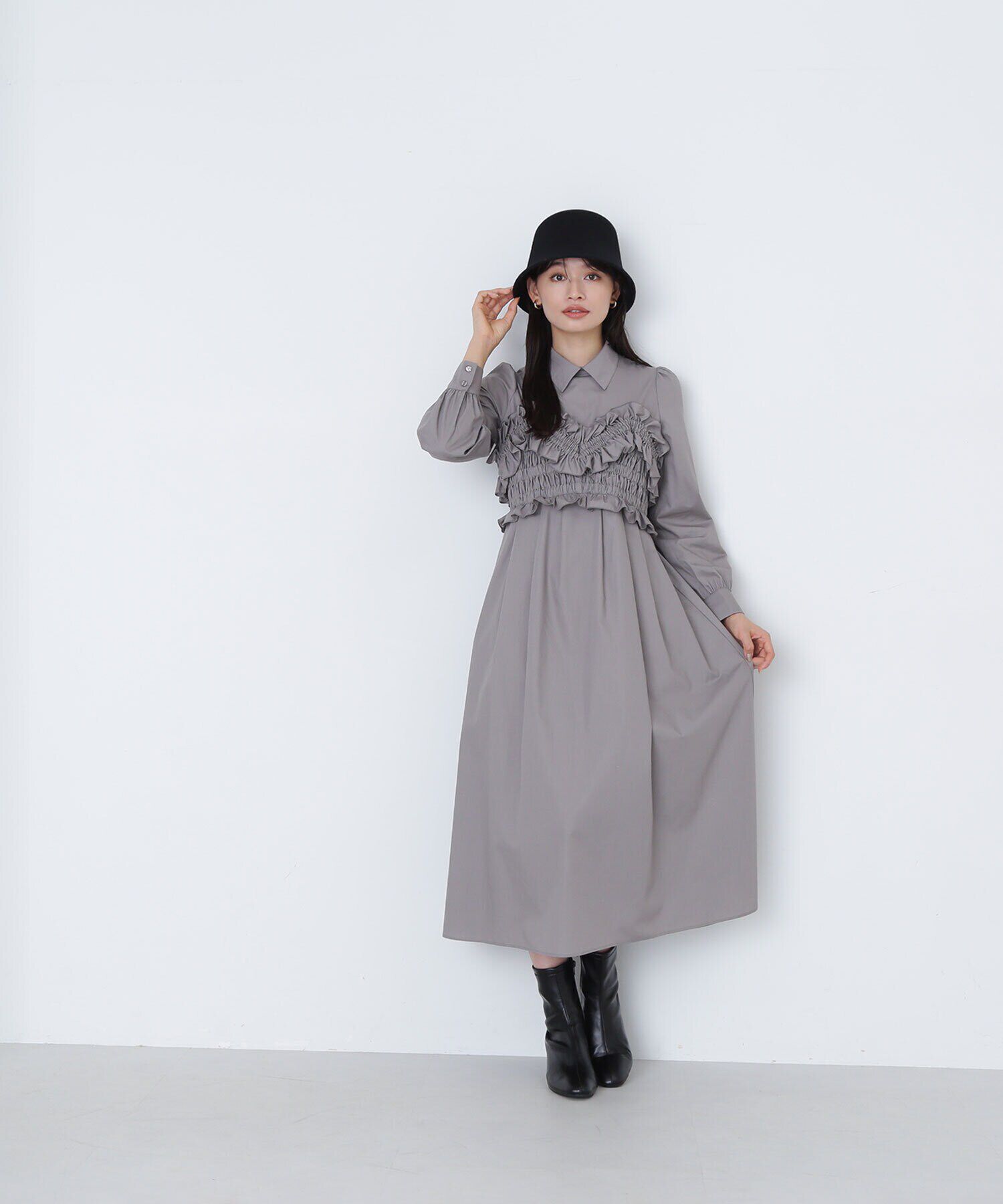  「シャーリングビスチェシャツワンピース」|ワンピース|