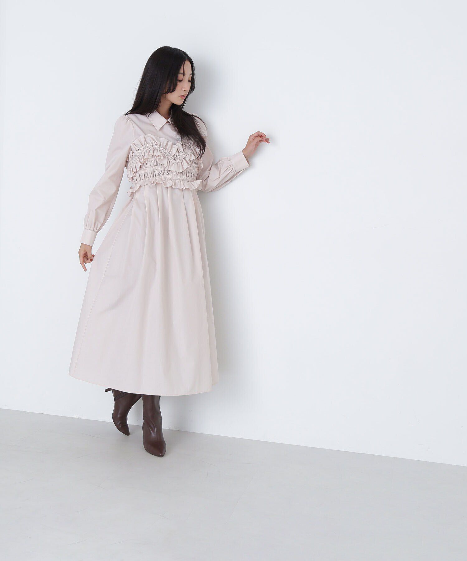  「シャーリングビスチェシャツワンピース」|ワンピース|ピンク