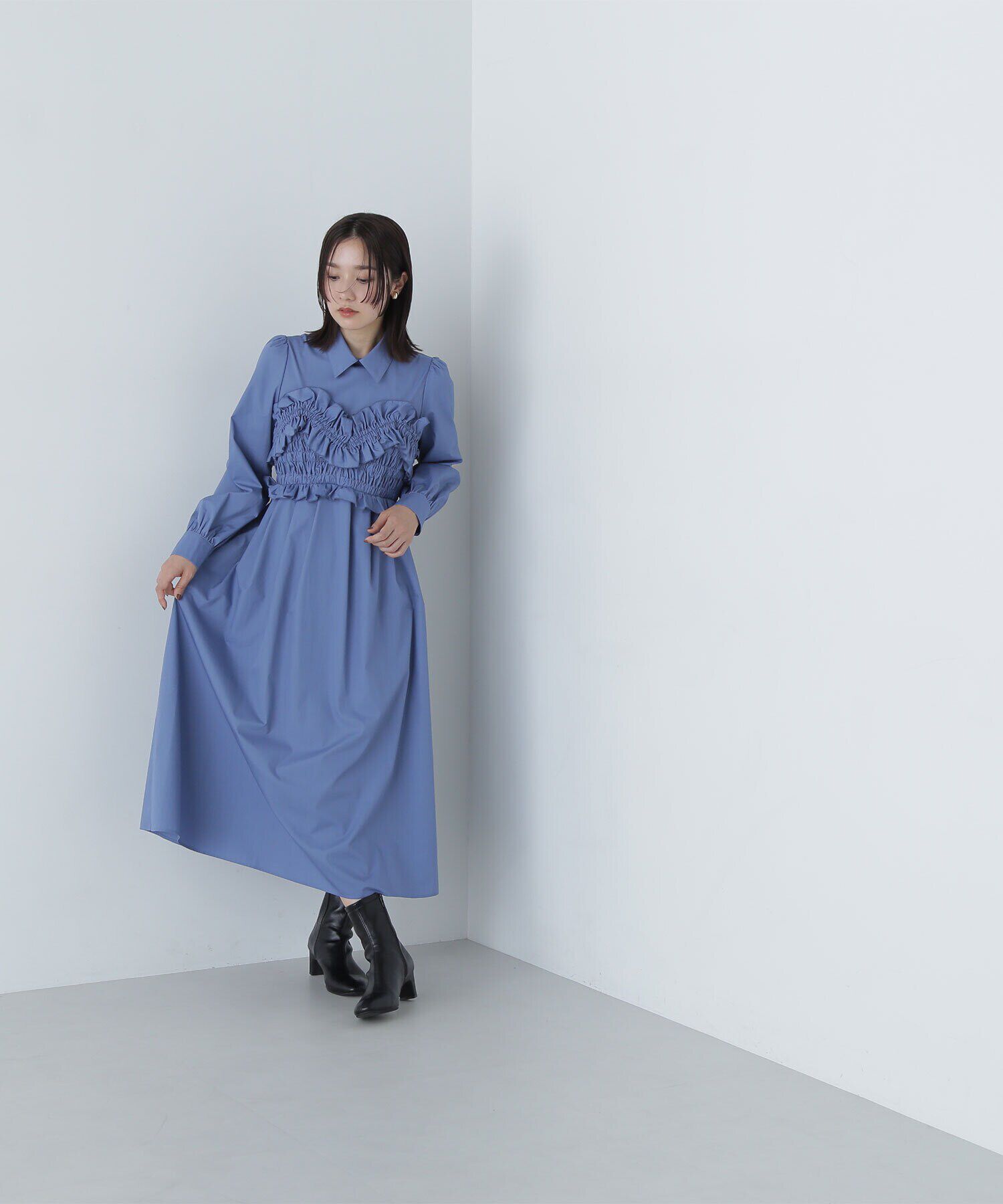  「シャーリングビスチェシャツワンピース」|ワンピース|