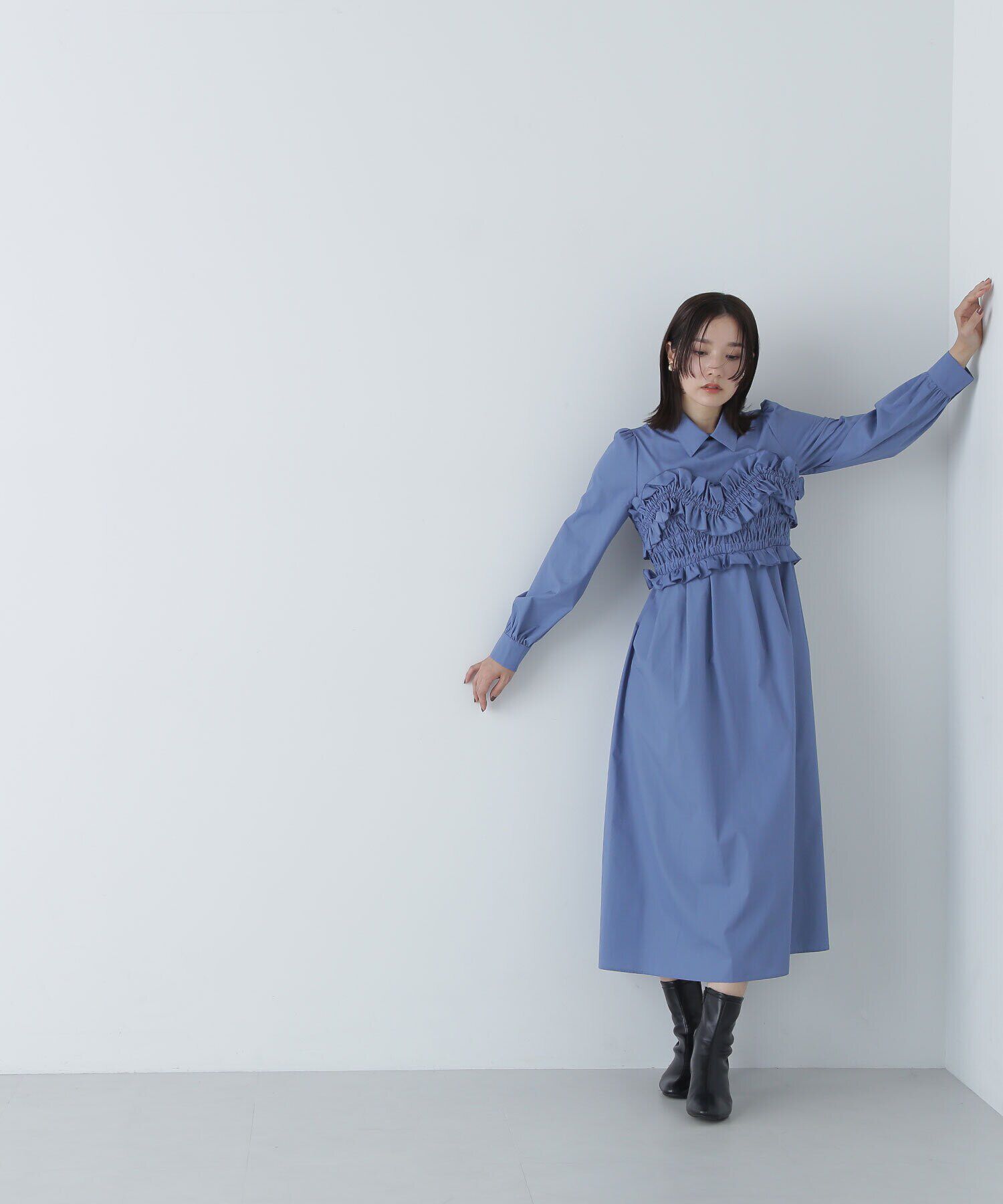  「シャーリングビスチェシャツワンピース」|ワンピース|