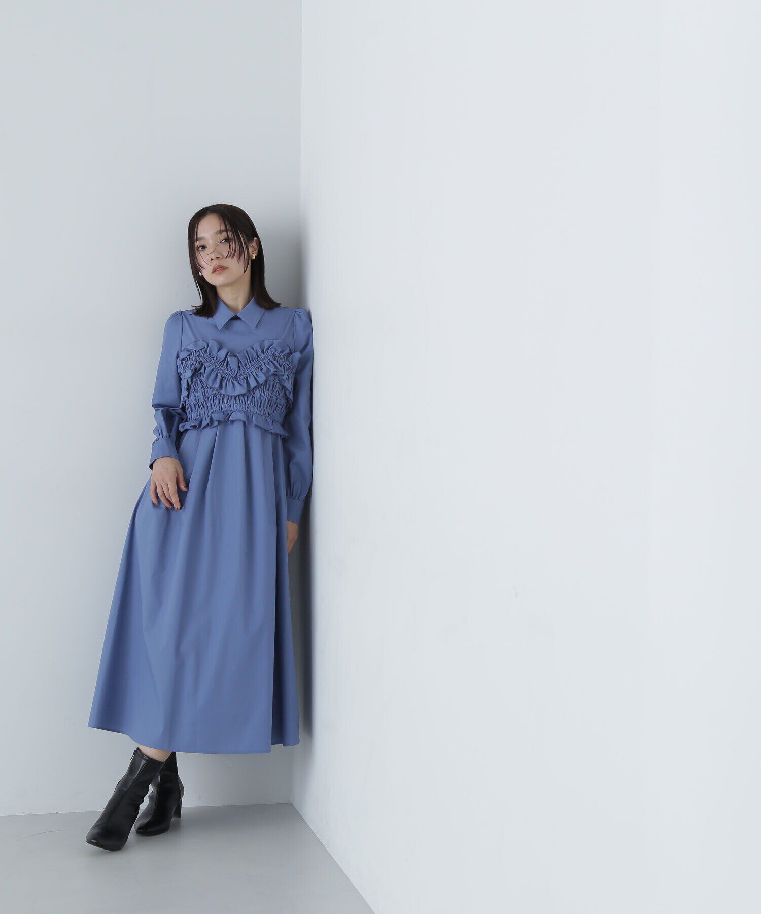  「シャーリングビスチェシャツワンピース」|ワンピース|