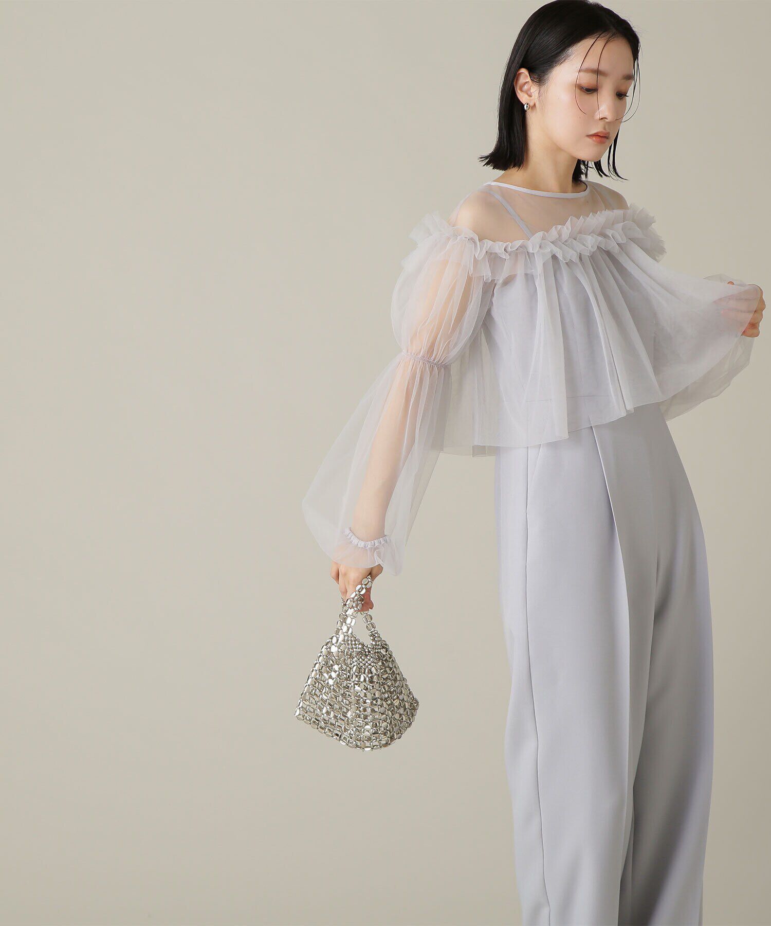  「チュールトップス＆オールインワン」|ワンピース|ブルーグレ-