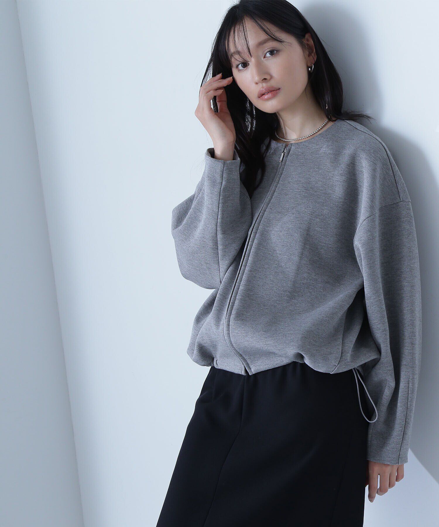  「ノーカラーダンボールフォルムブルゾン」|ブルゾン・スタジャン|