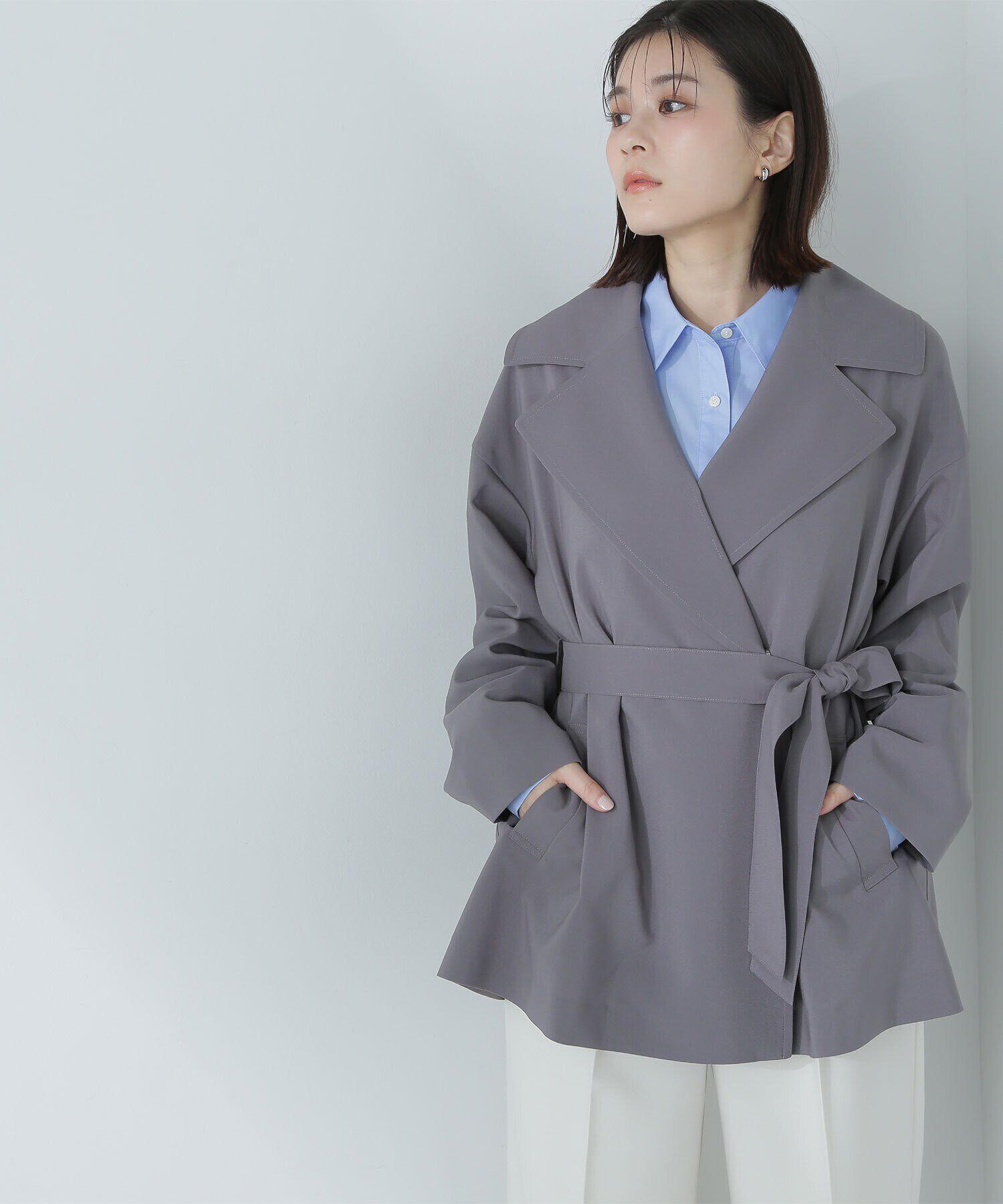  「ライトスプリングコートシリーズ ミドル丈トレンチコート」|ブルゾン・スタジャン|チャコール1