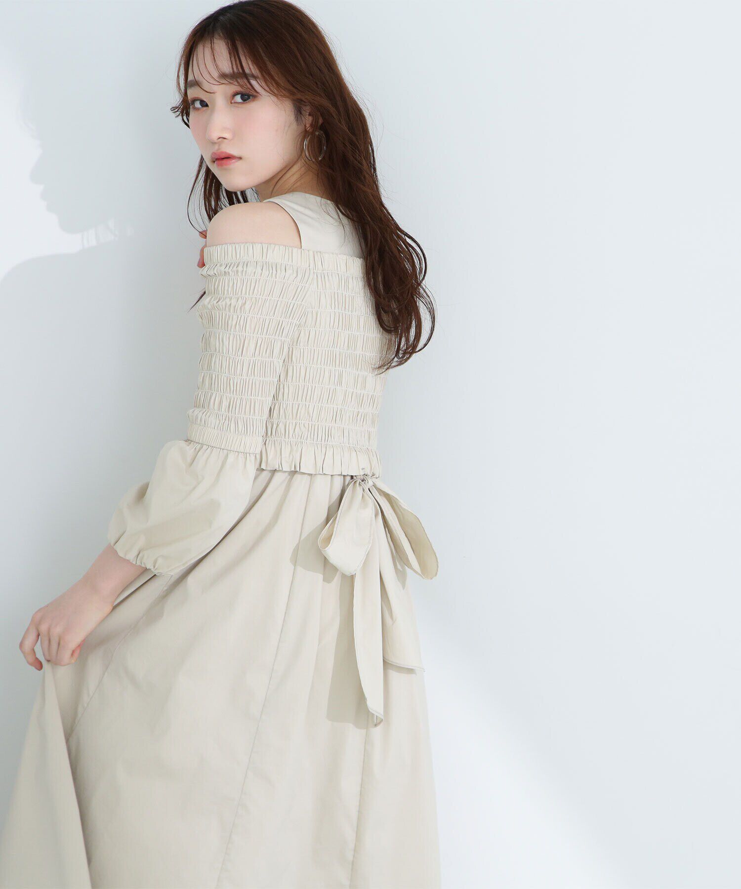  「シャーリングブラウスセットワンピース」|ワンピース|ベージュ