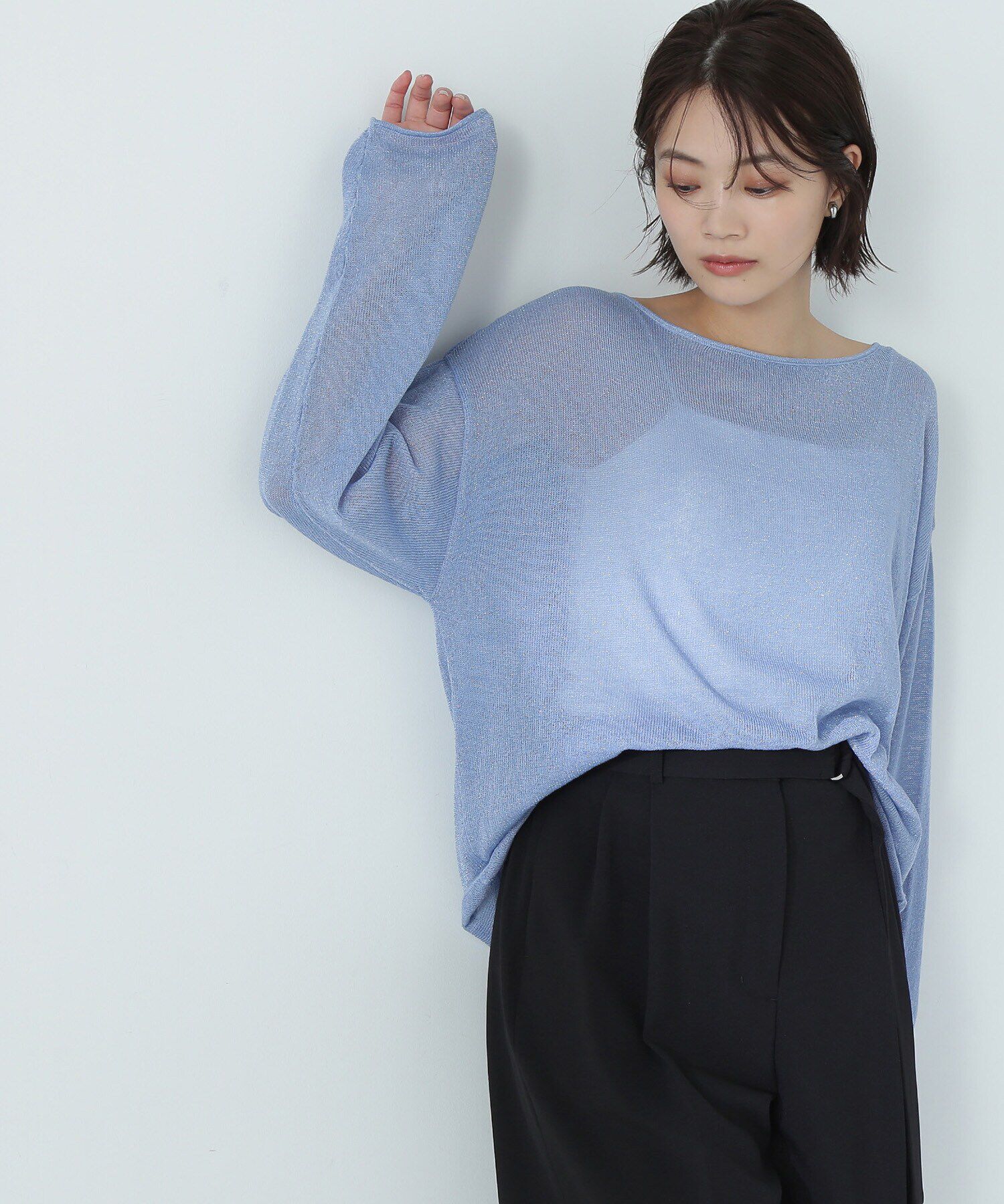  「ラメシアーオーバーニット」|ニット・セーター|ブルー