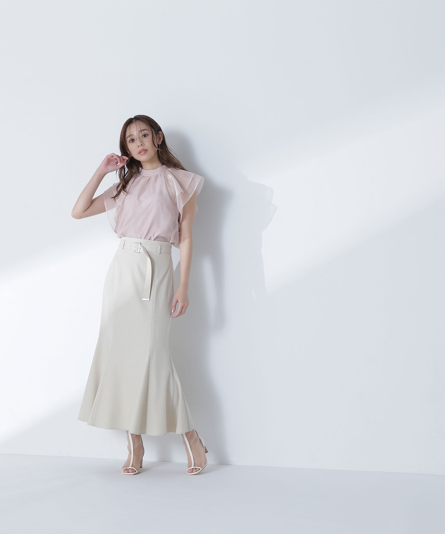  「ベルテッドマーメイドスカート」|スカート|ベージュ