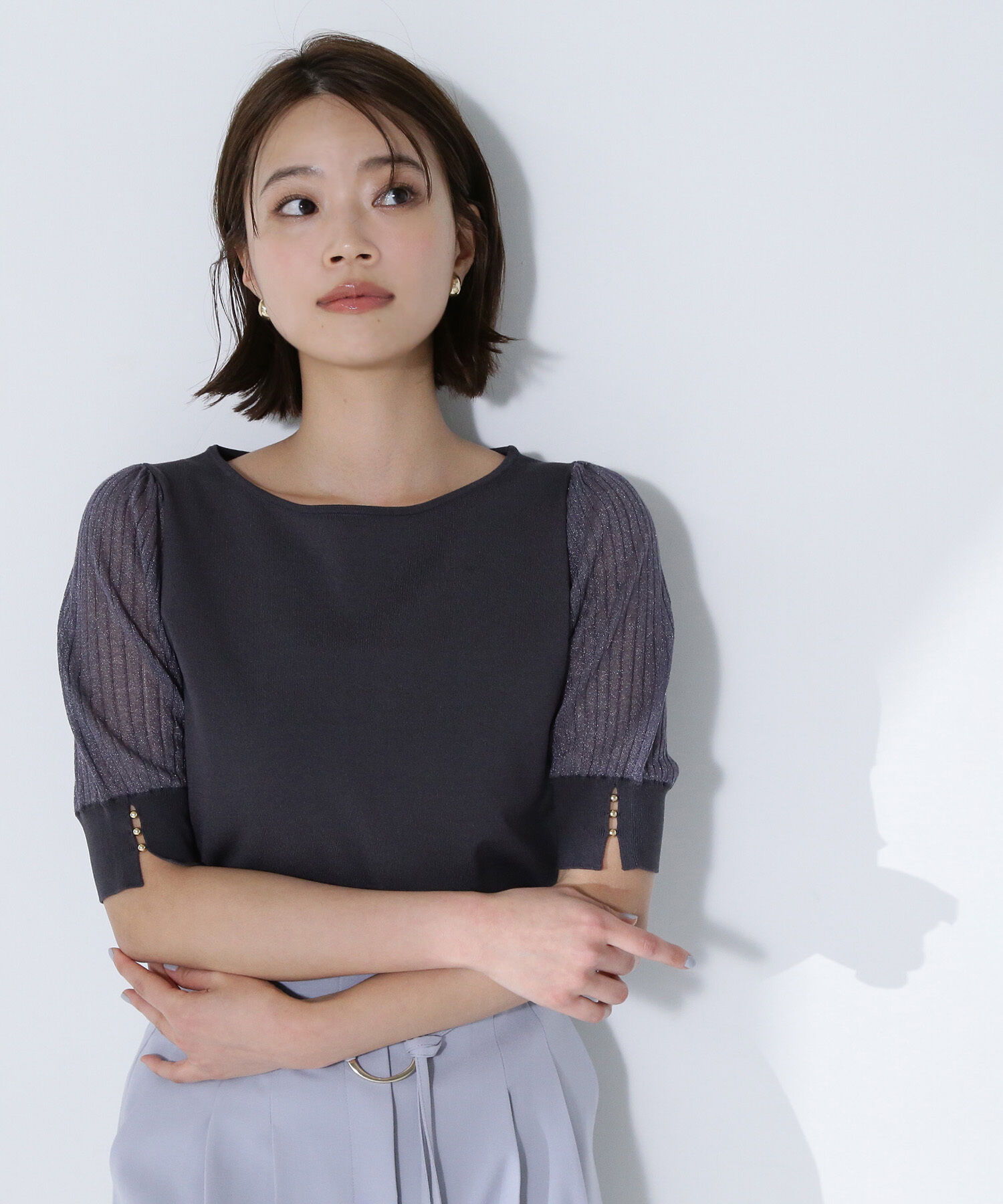  「シアーラメプリーツスリーブニット」|ニット・セーター|