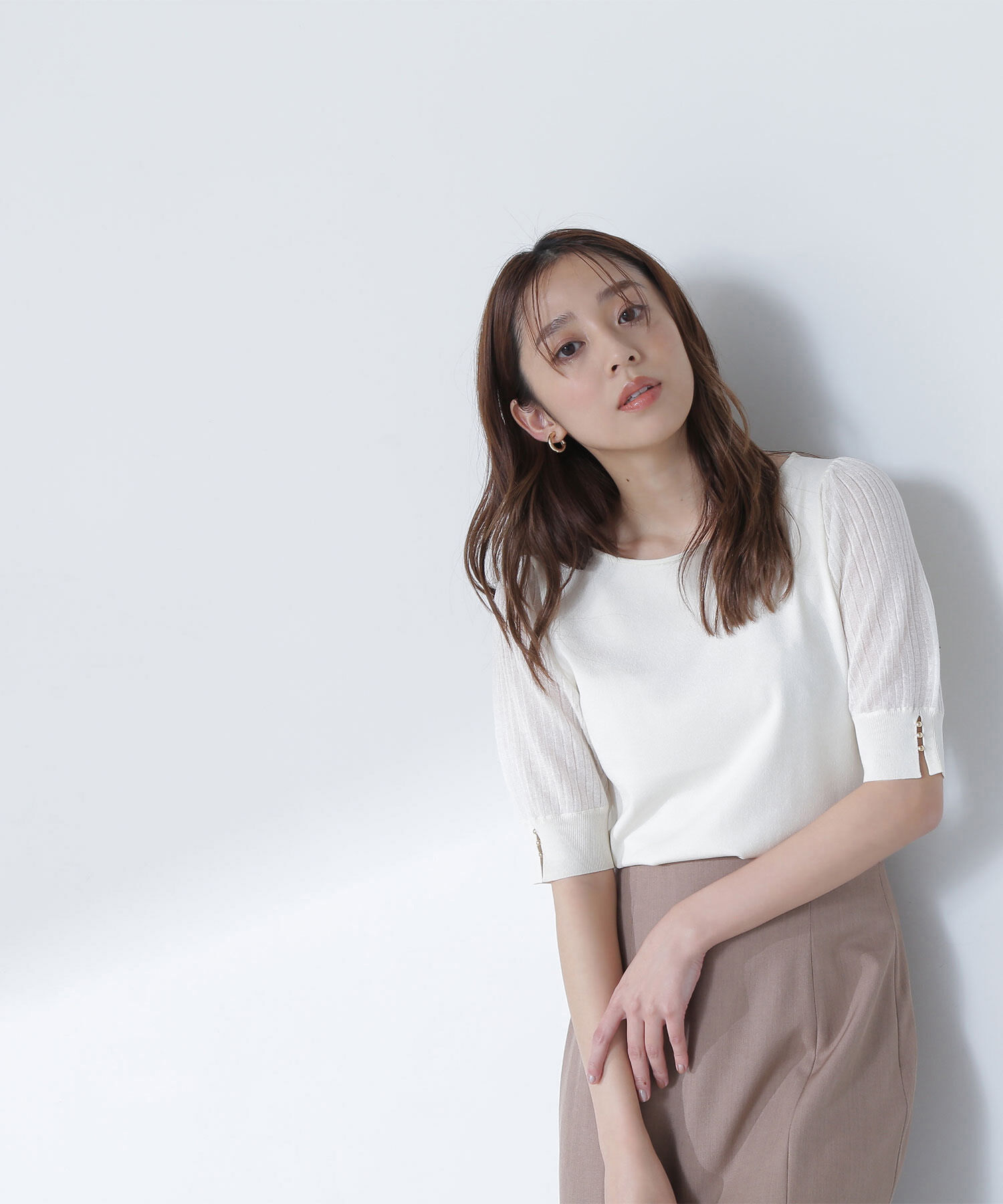  「シアーラメプリーツスリーブニット」|ニット・セーター|