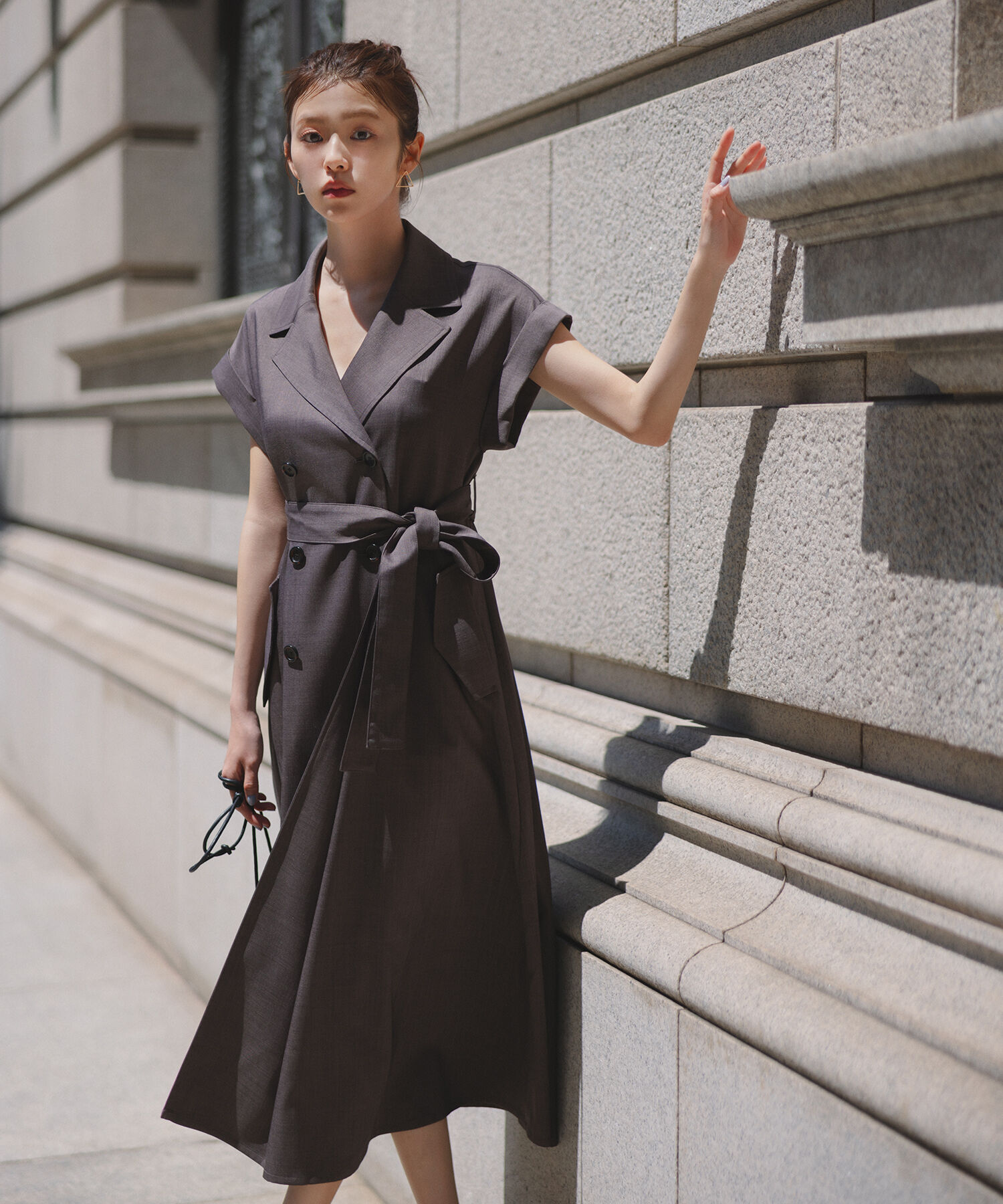  「ベルテッドトレンチワンピース」|ワンピース|グレイッシュ