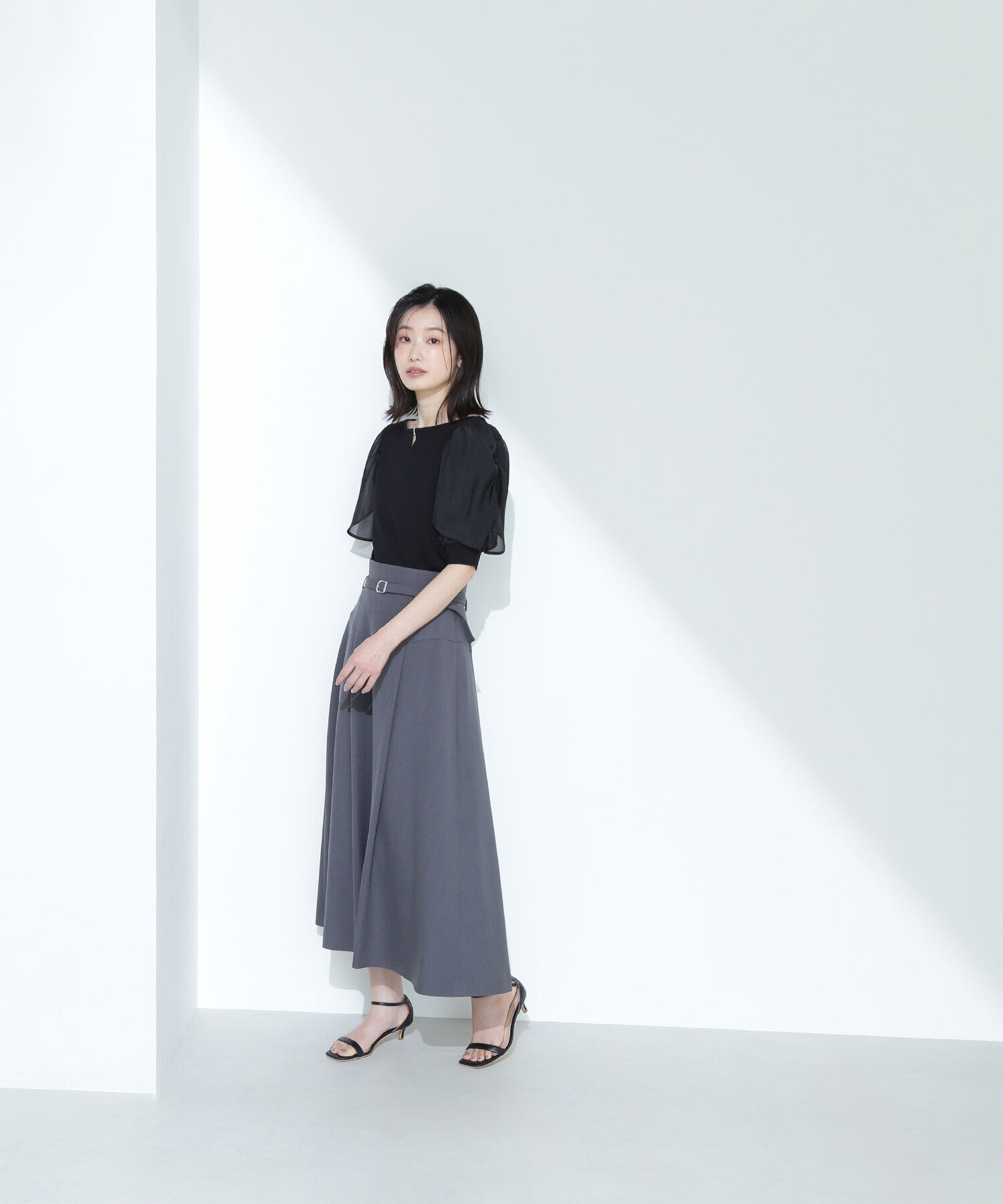  「ハイウエスト切替フレアスカート」|スカート|