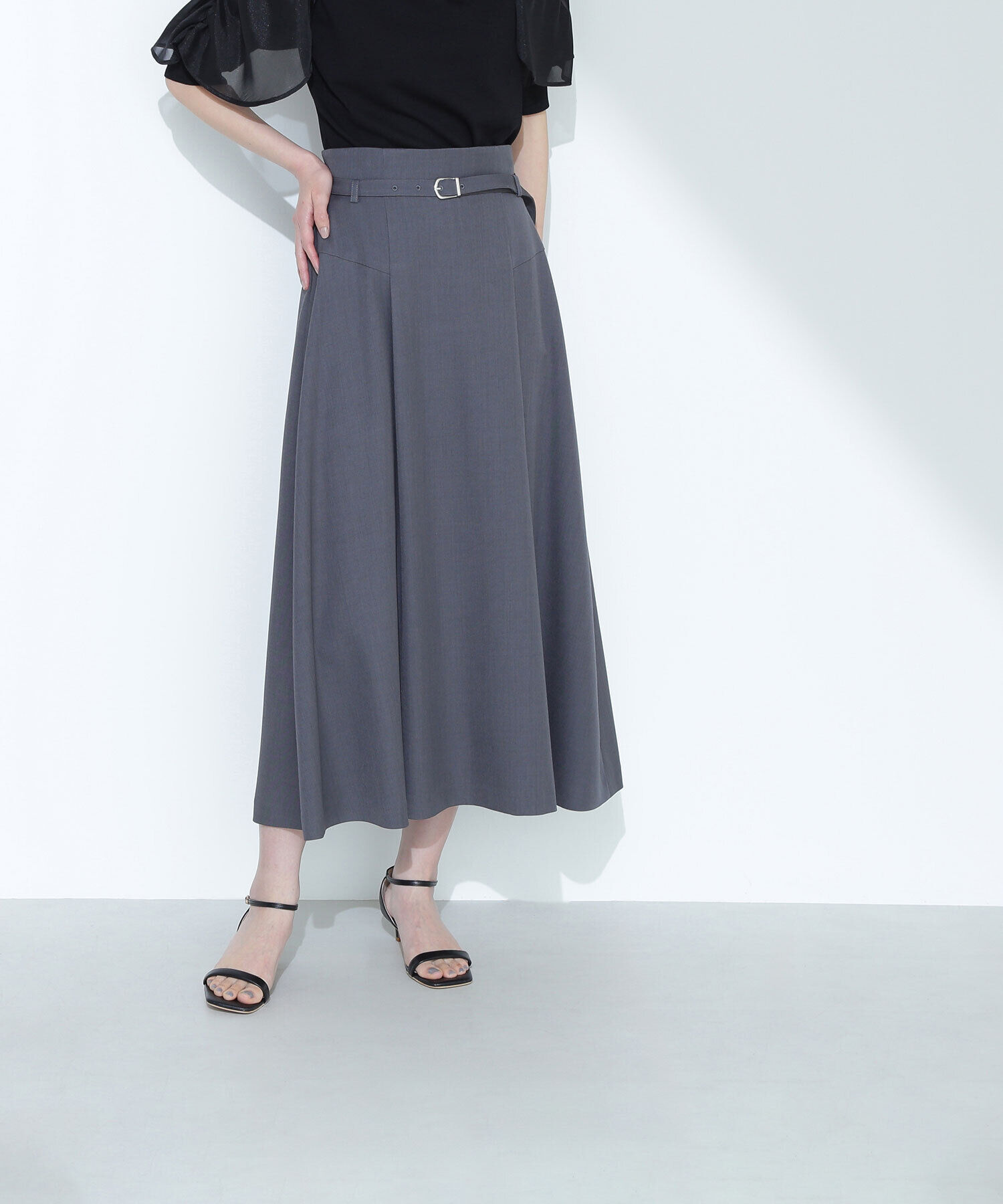  「ハイウエスト切替フレアスカート」|スカート|