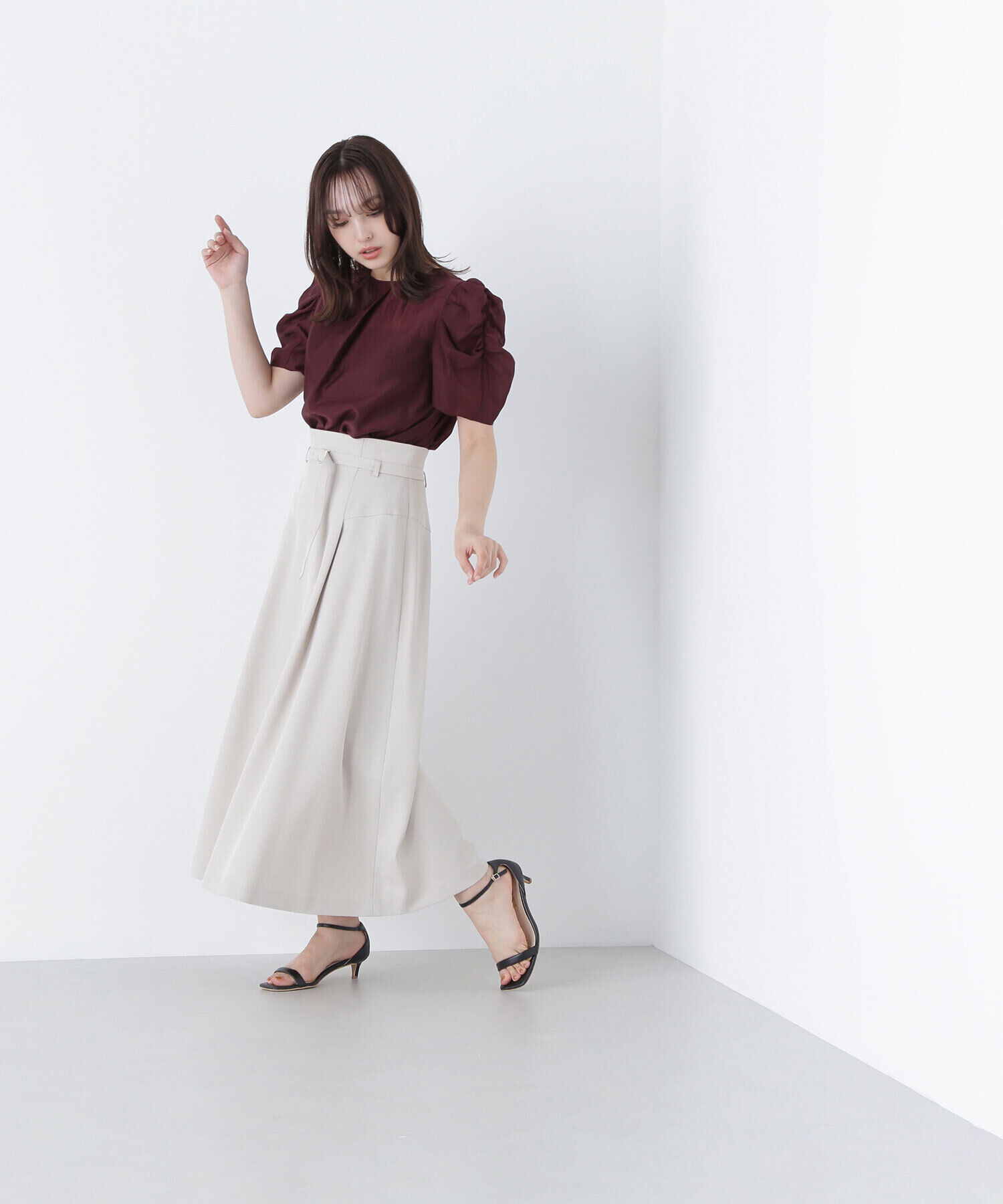  「ハイウエスト切替フレアスカート」|スカート|