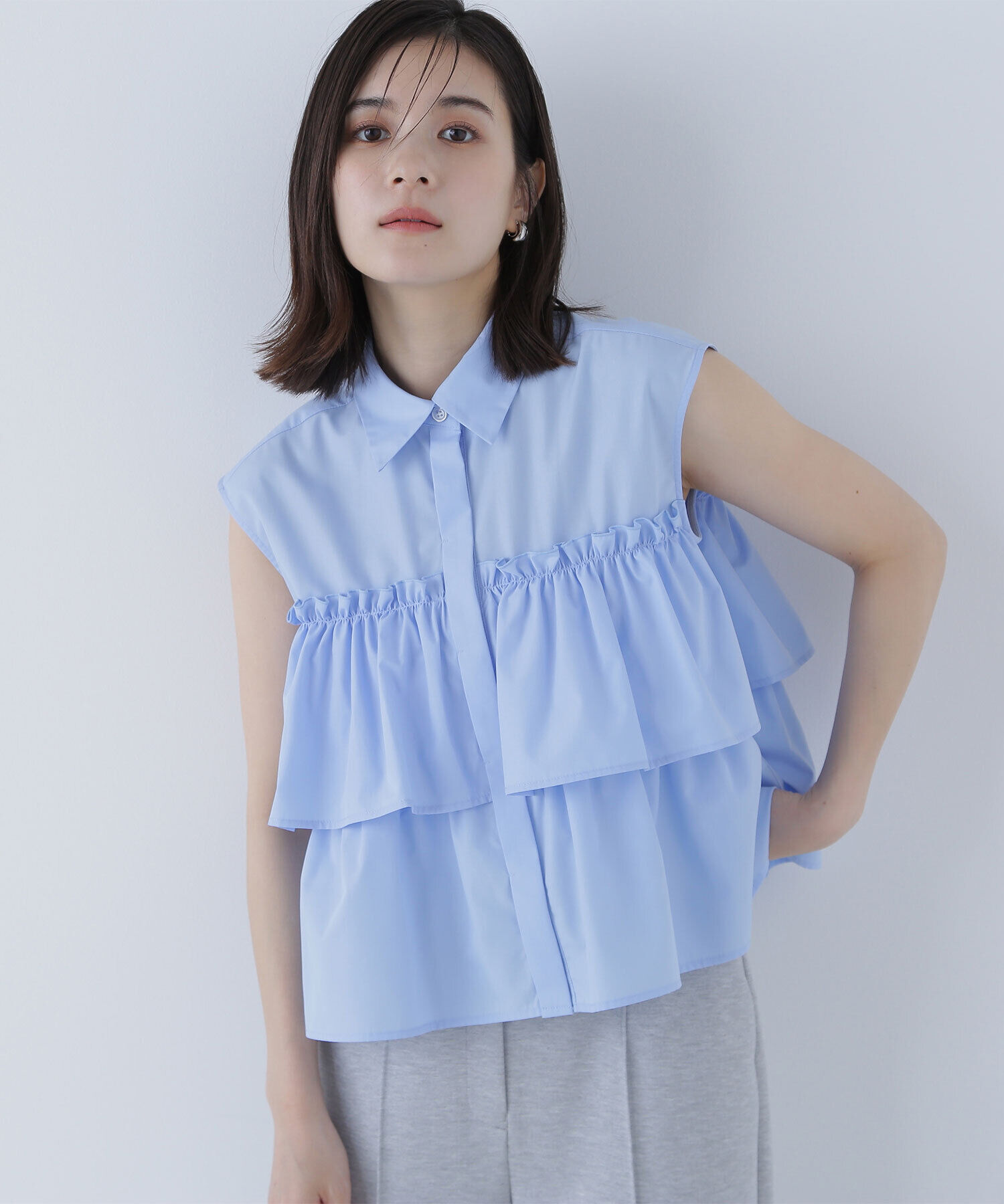  「ティアードフリルシャツ」|シャツ・ブラウス|ブルー