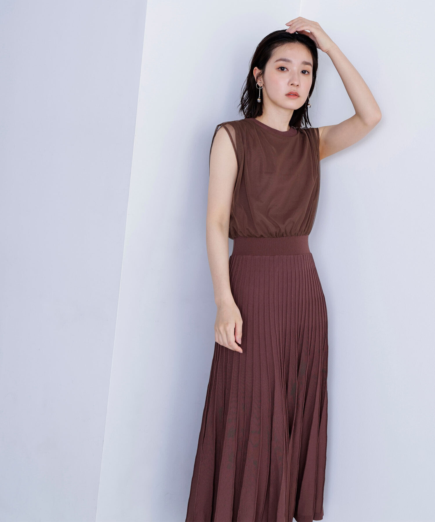  「チュールドッキングニットワンピース」|ワンピース|ダークブラウ 1