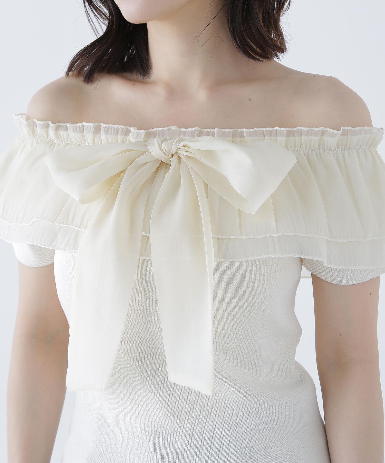  「オフショルフリルリボンニット」|ニット・セーター|