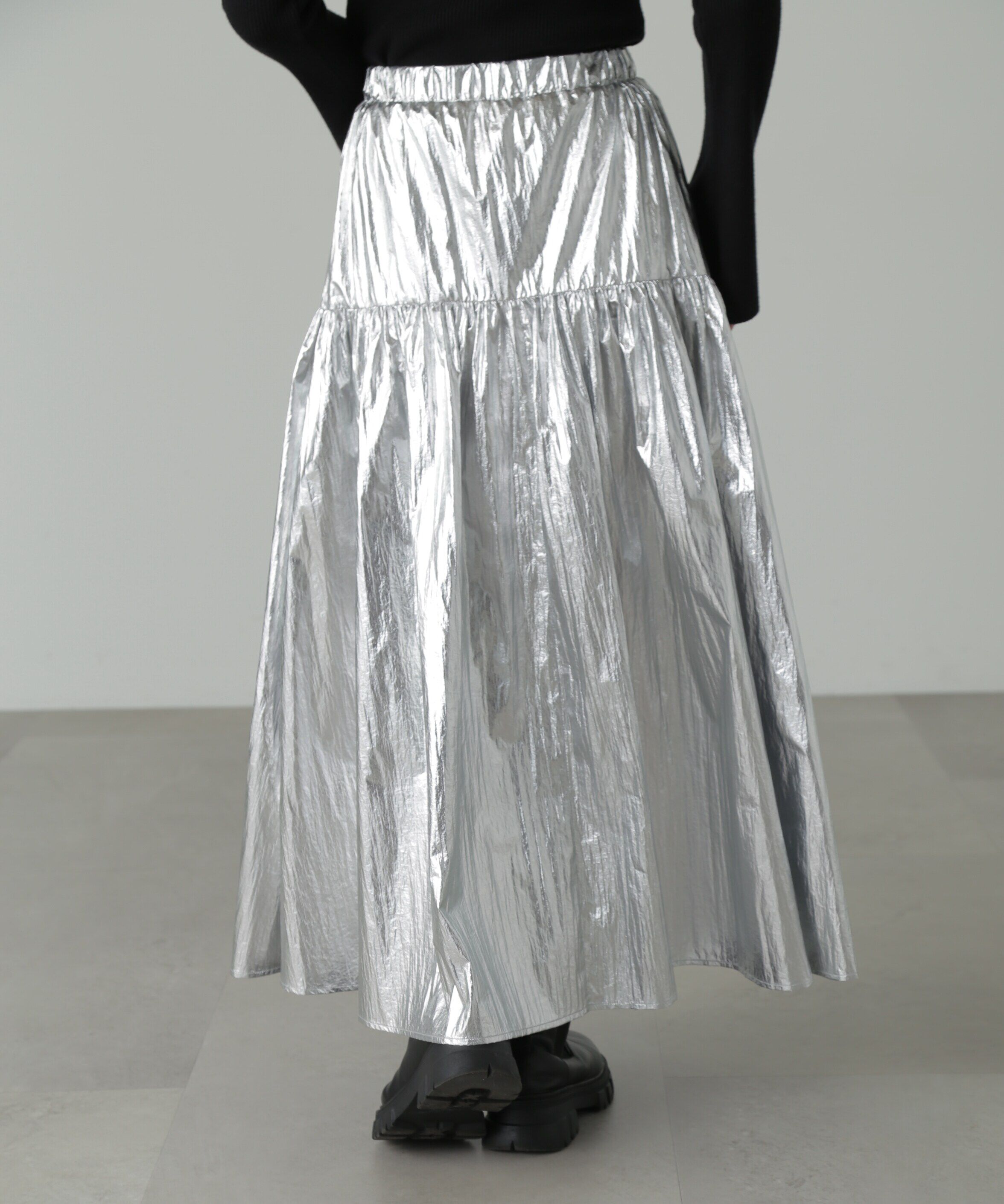  「メタリックティアードギャザースカート」|スカート|