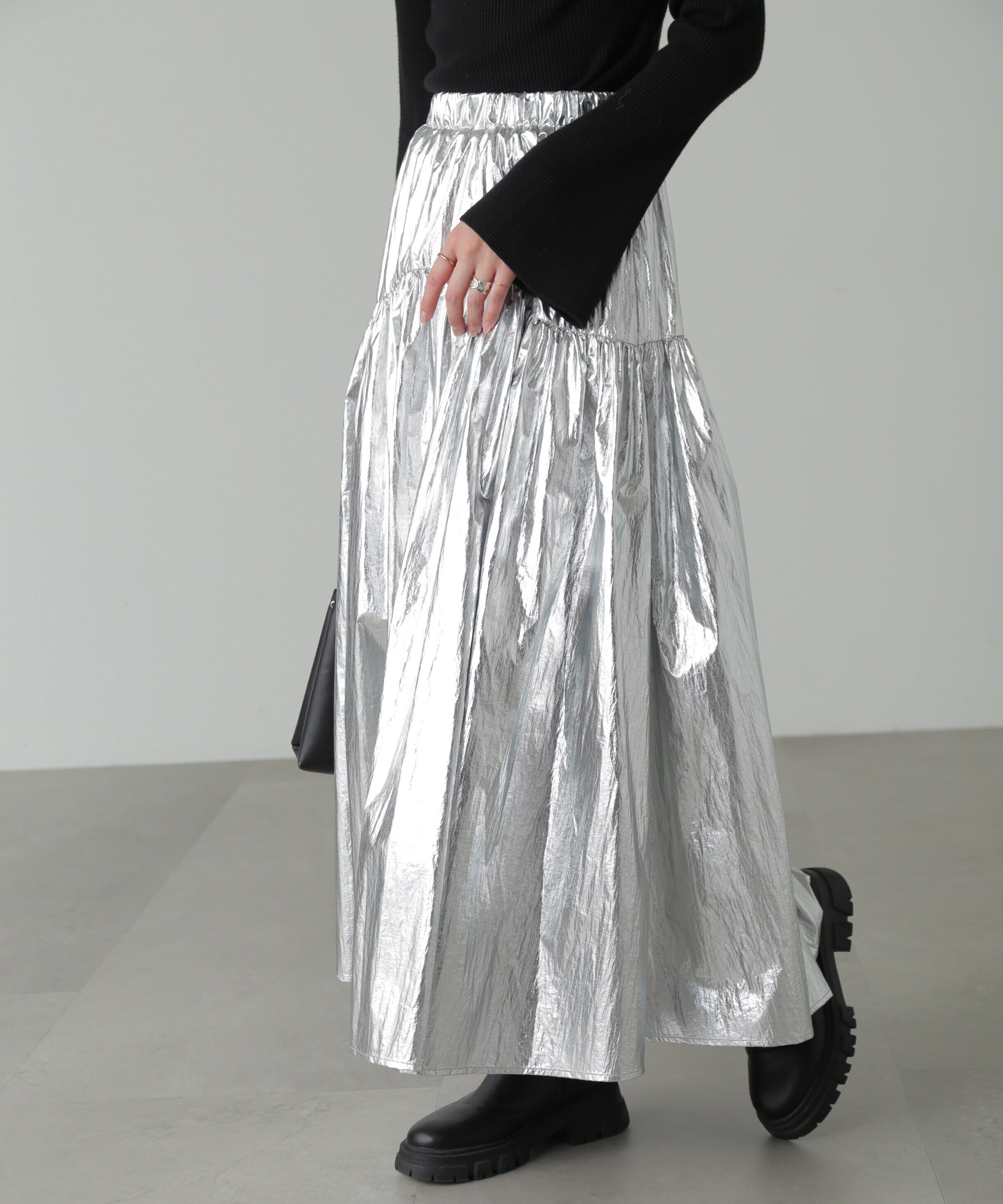  「メタリックティアードギャザースカート」|スカート|
