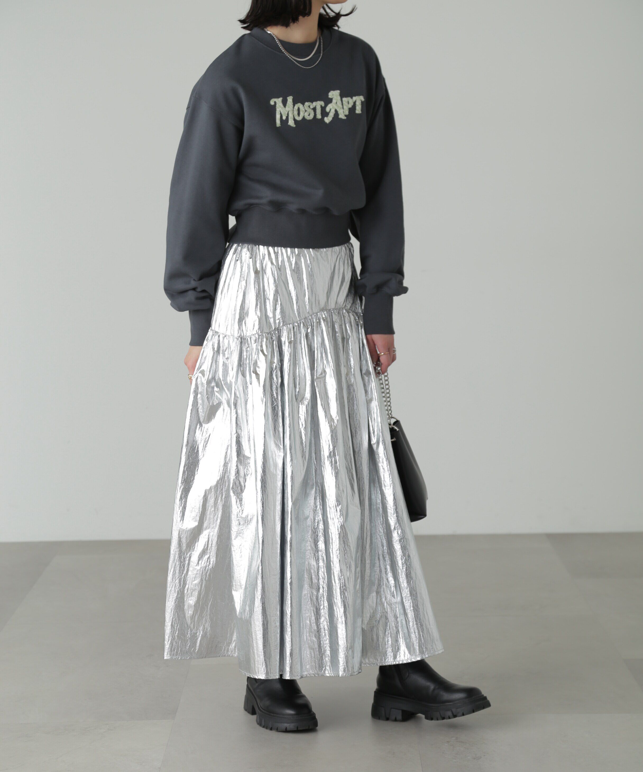  「メタリックティアードギャザースカート」|スカート|