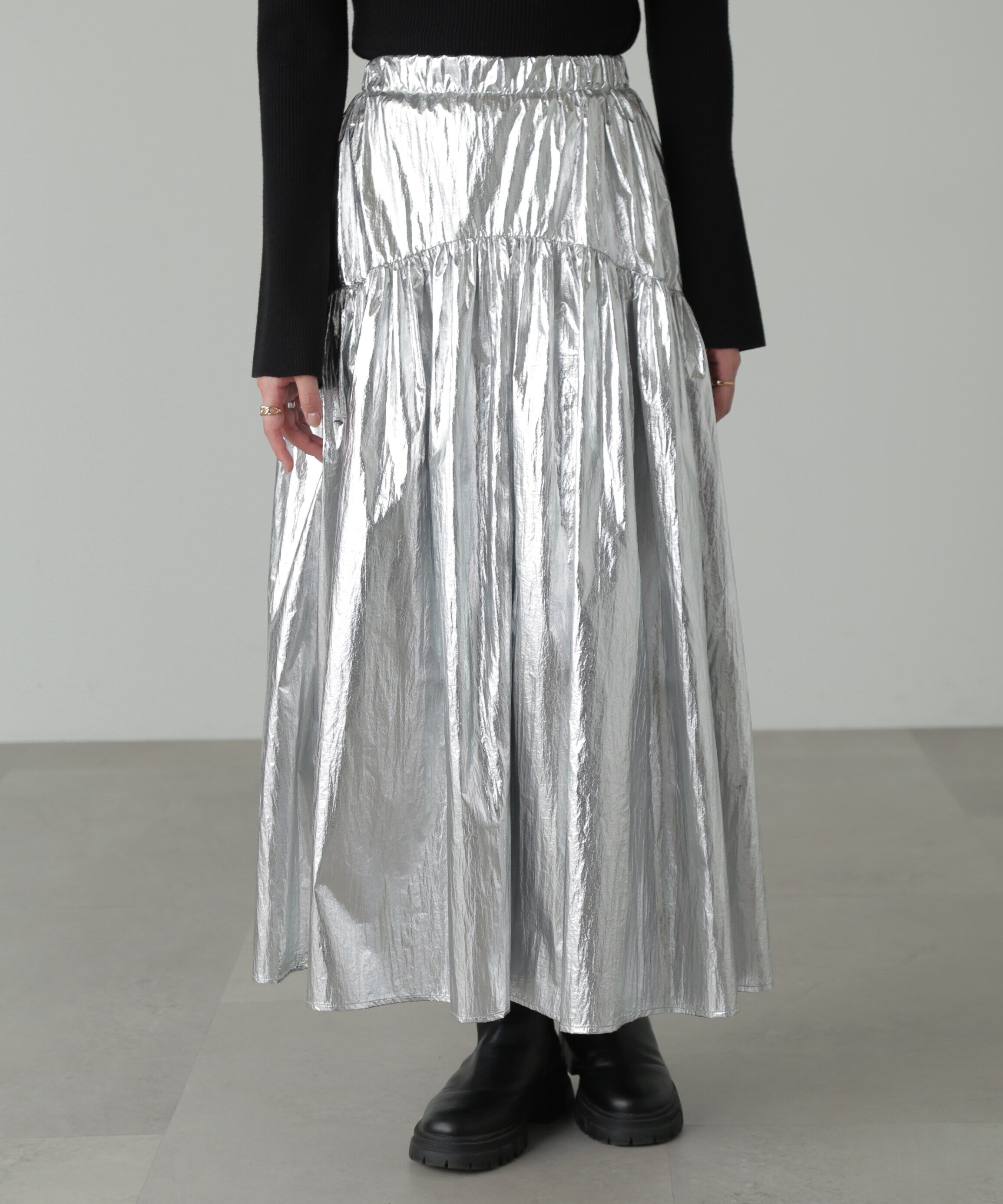  「メタリックティアードギャザースカート」|スカート|