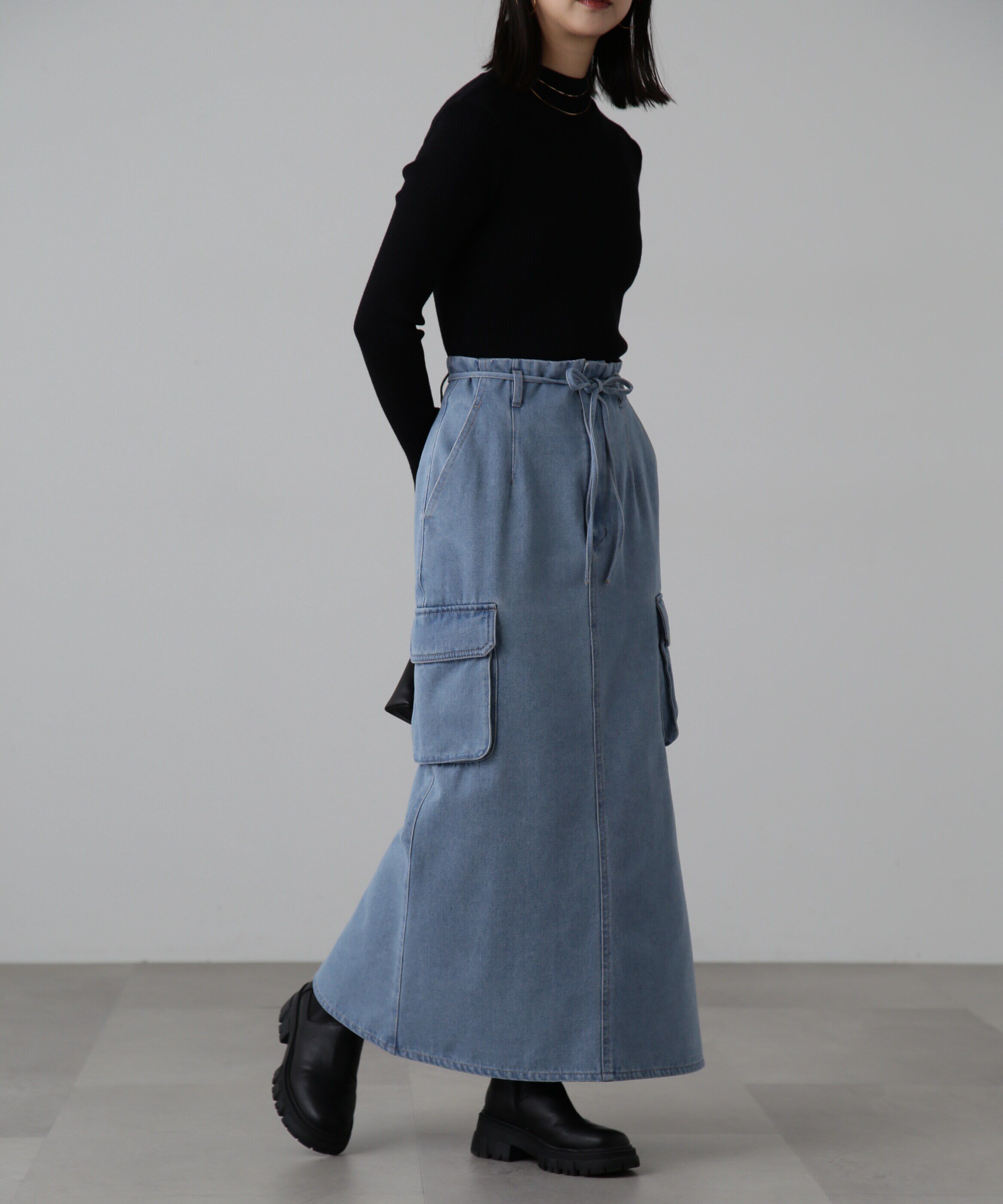  「[低身長サイズ/Sシリーズ]カーゴデニムナロースカート」|スカート|