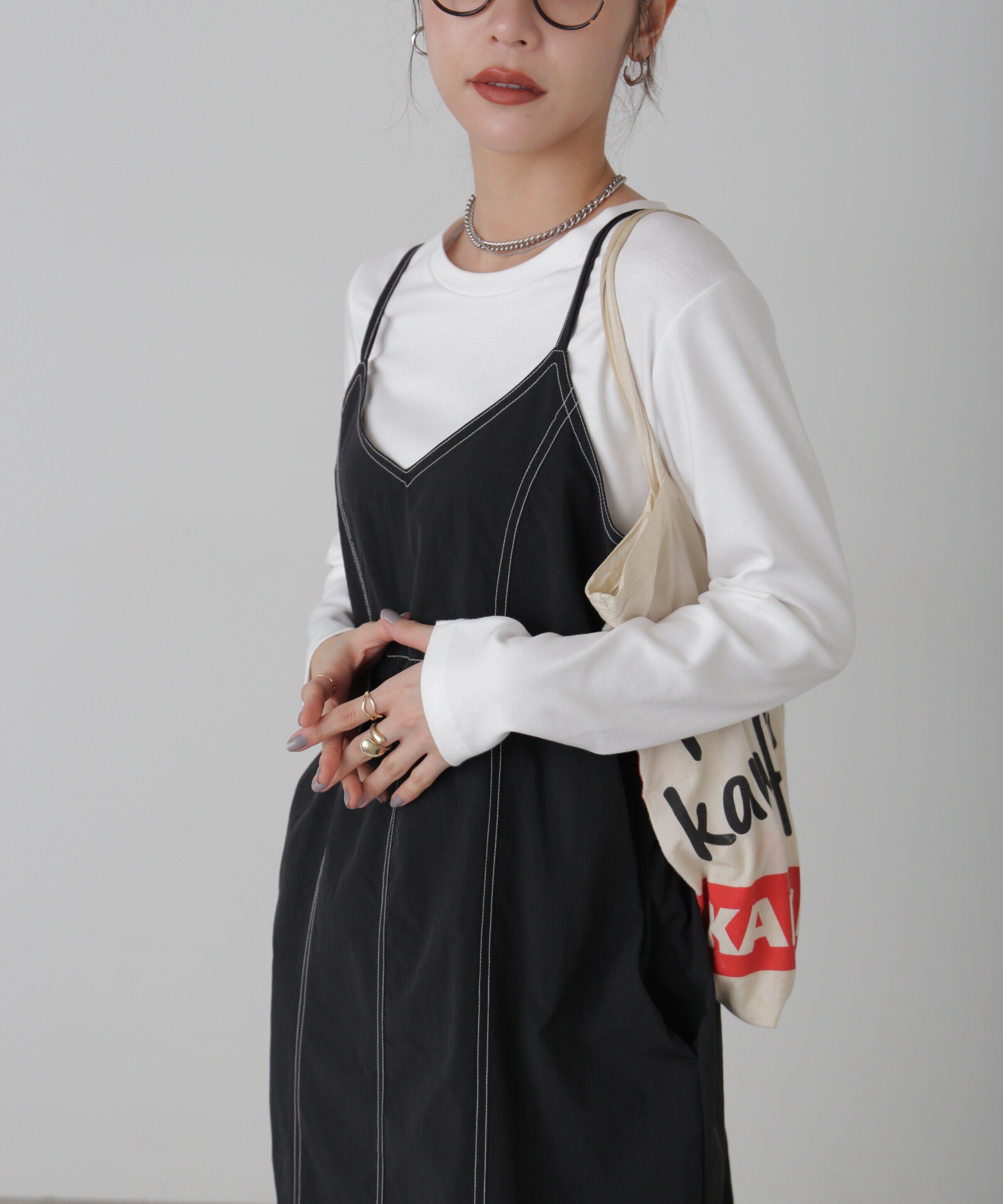  「配色ステッチナイロンキャミワンピース」|ワンピース|