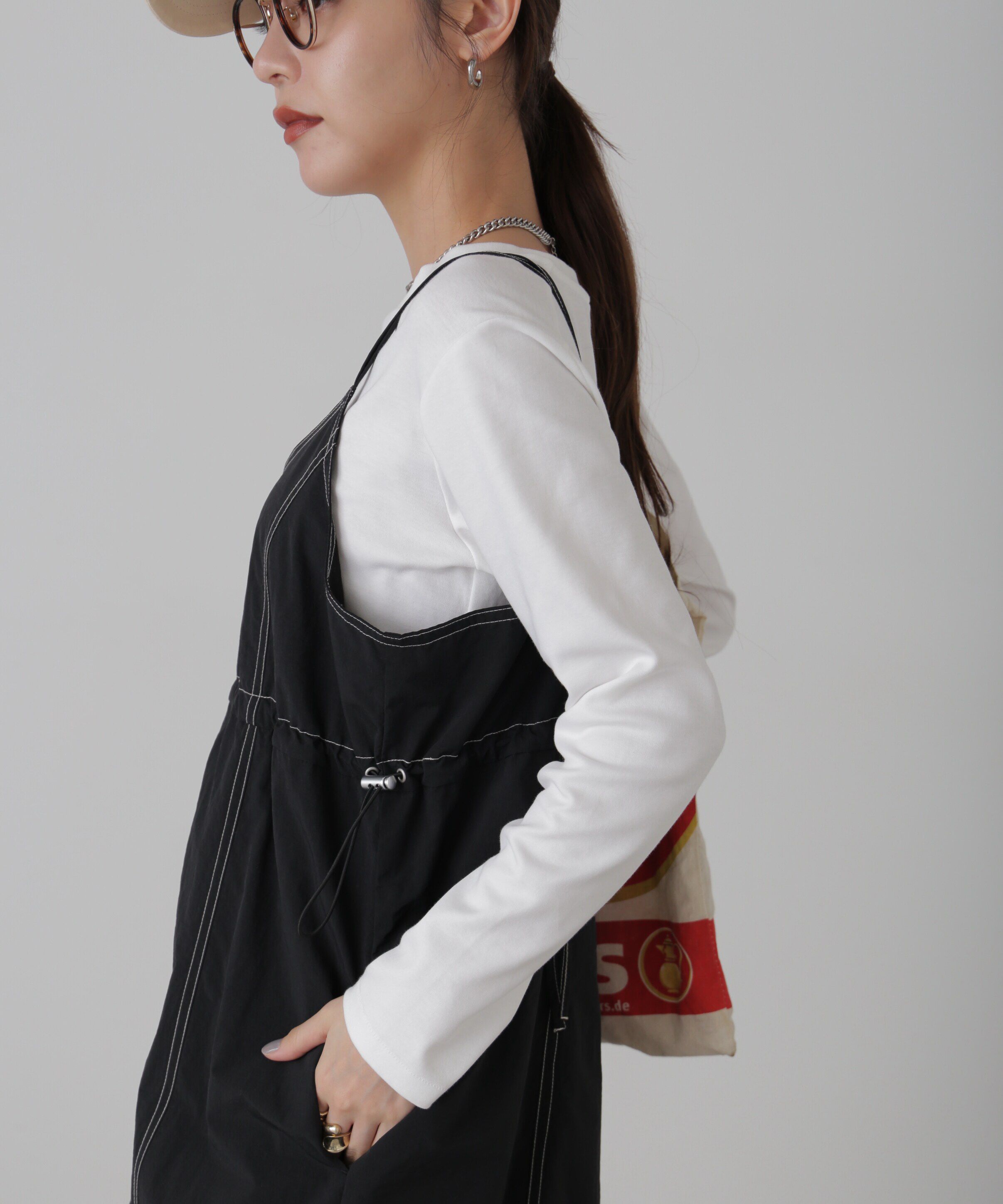  「配色ステッチナイロンキャミワンピース」|ワンピース|