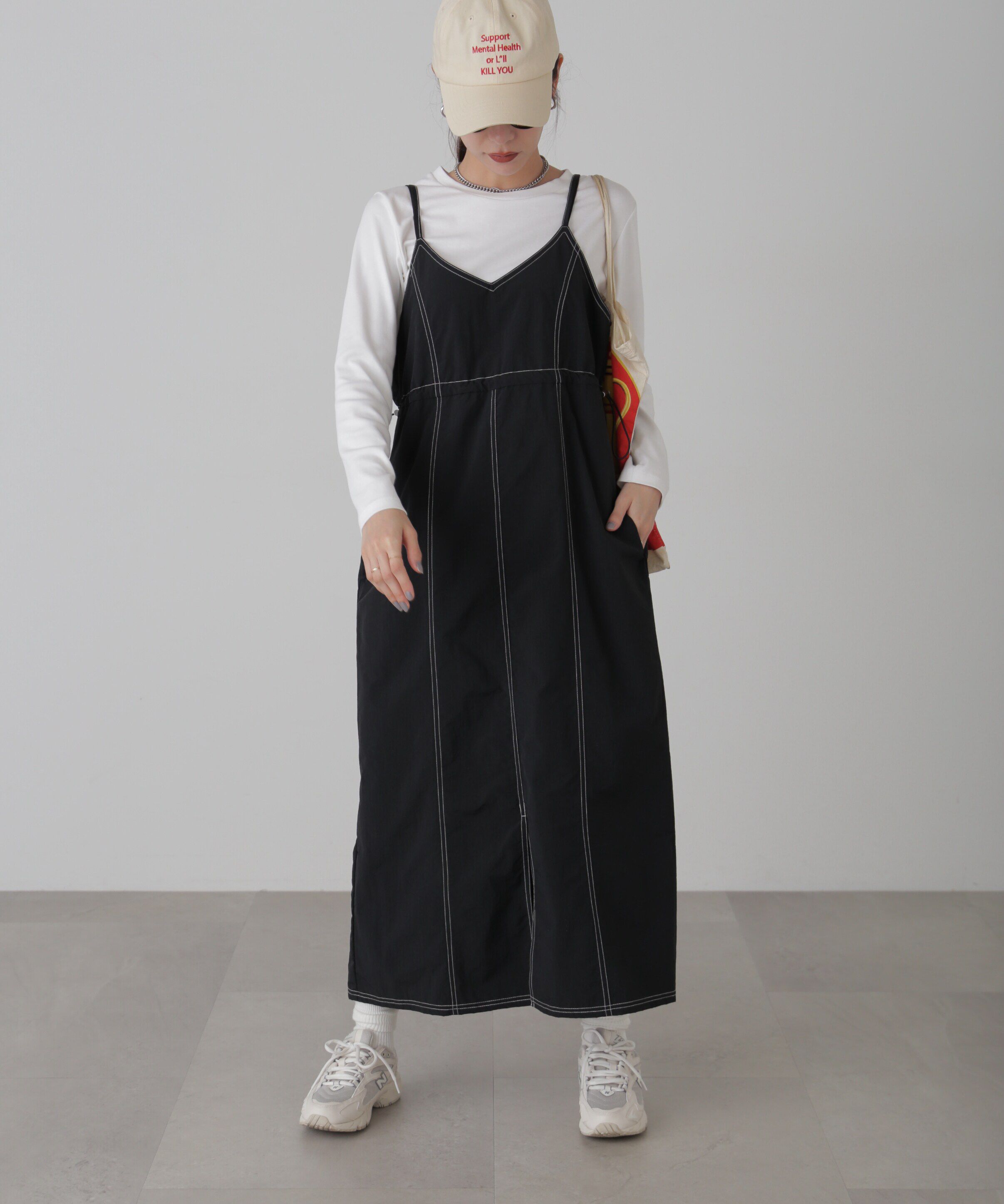  「配色ステッチナイロンキャミワンピース」|ワンピース|