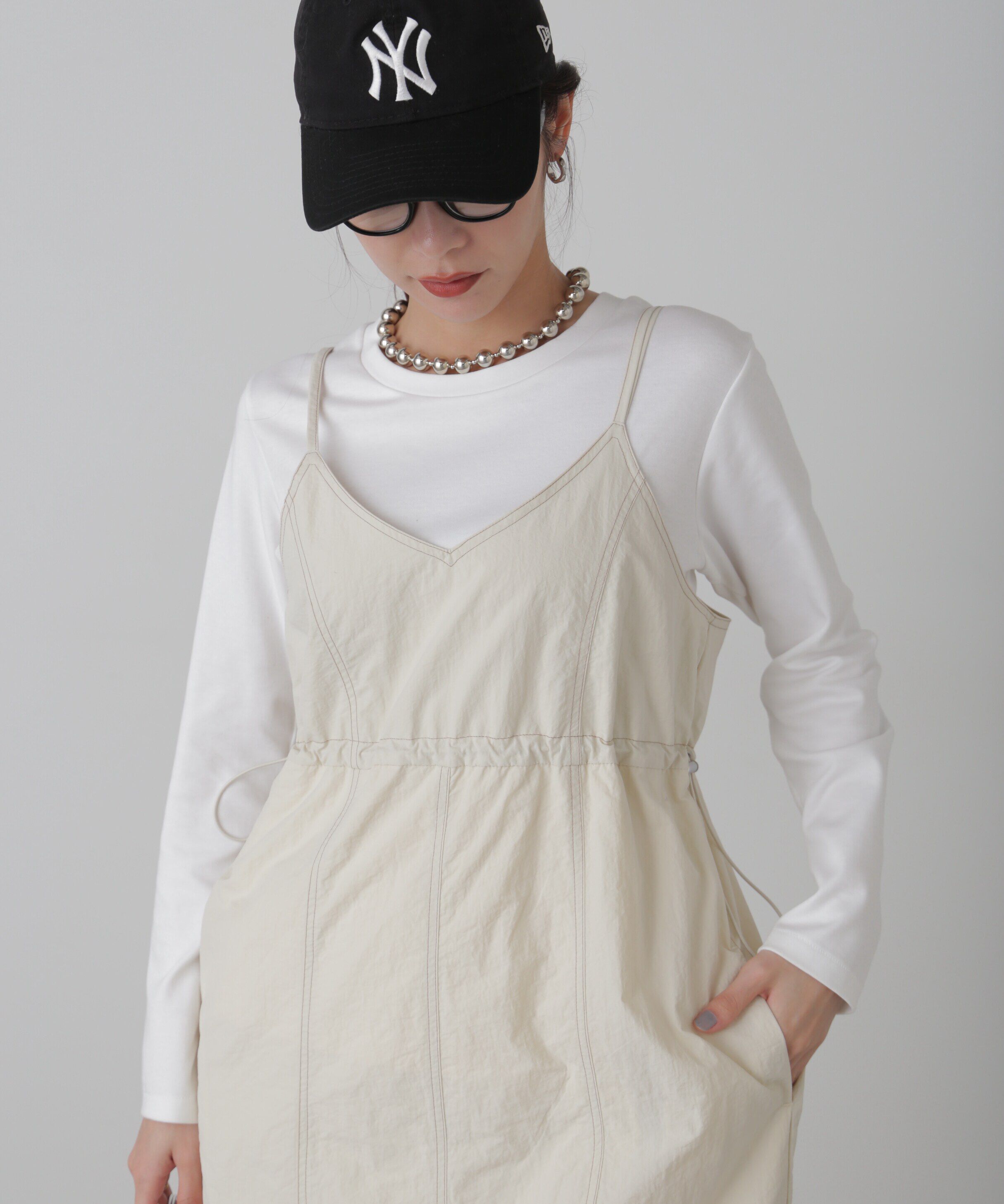  「配色ステッチナイロンキャミワンピース」|ワンピース|