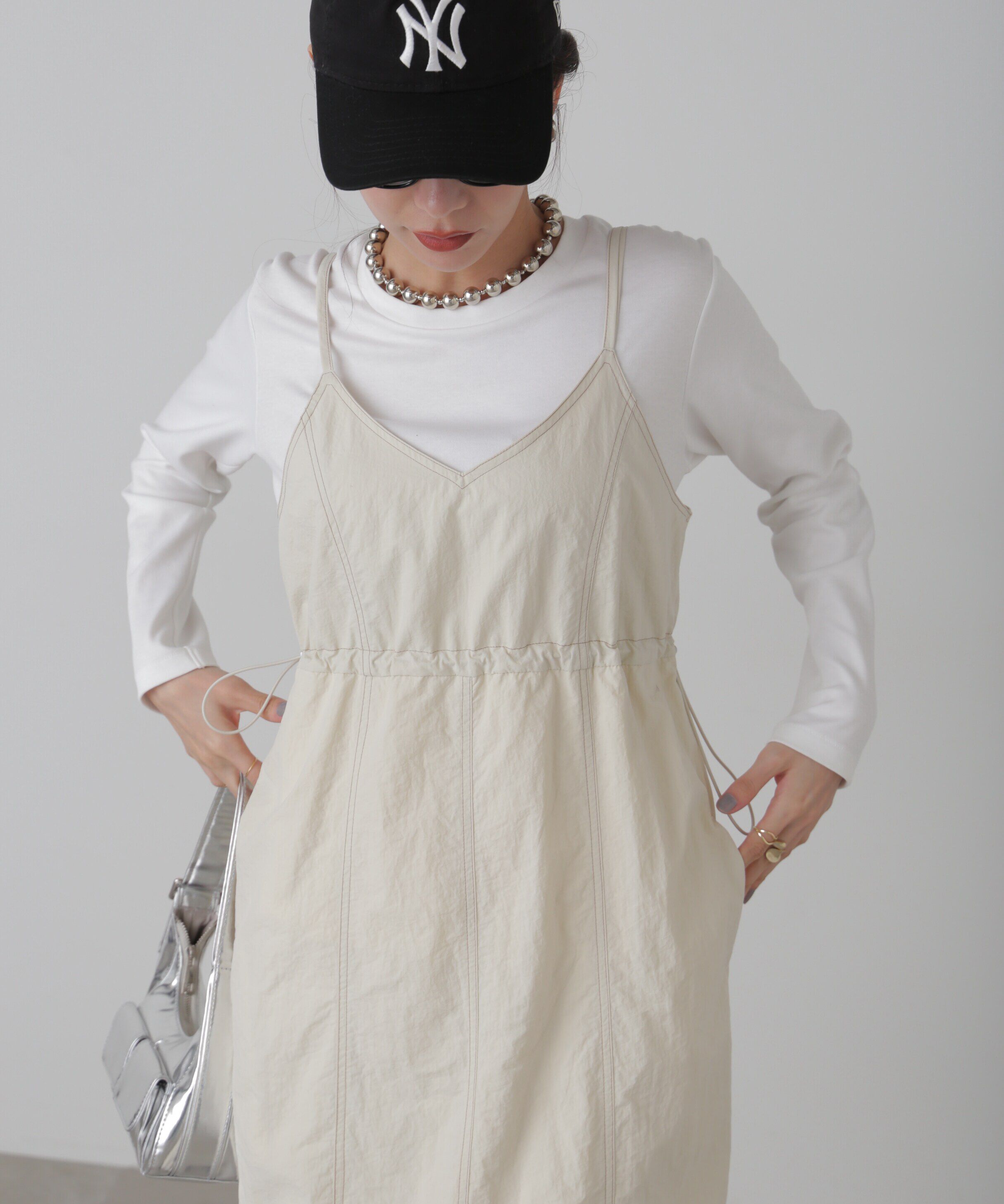  「配色ステッチナイロンキャミワンピース」|ワンピース|