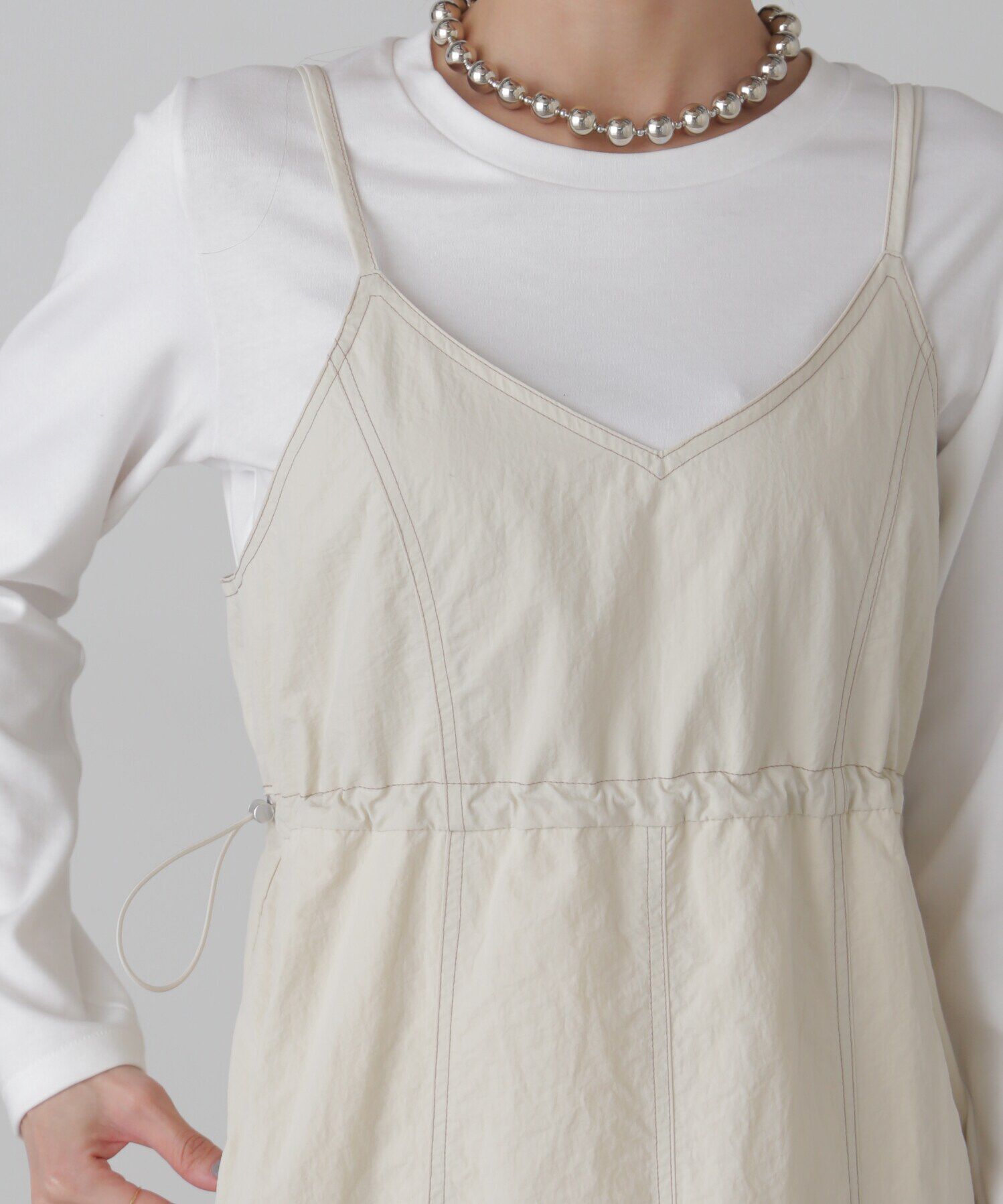  「配色ステッチナイロンキャミワンピース」|ワンピース|