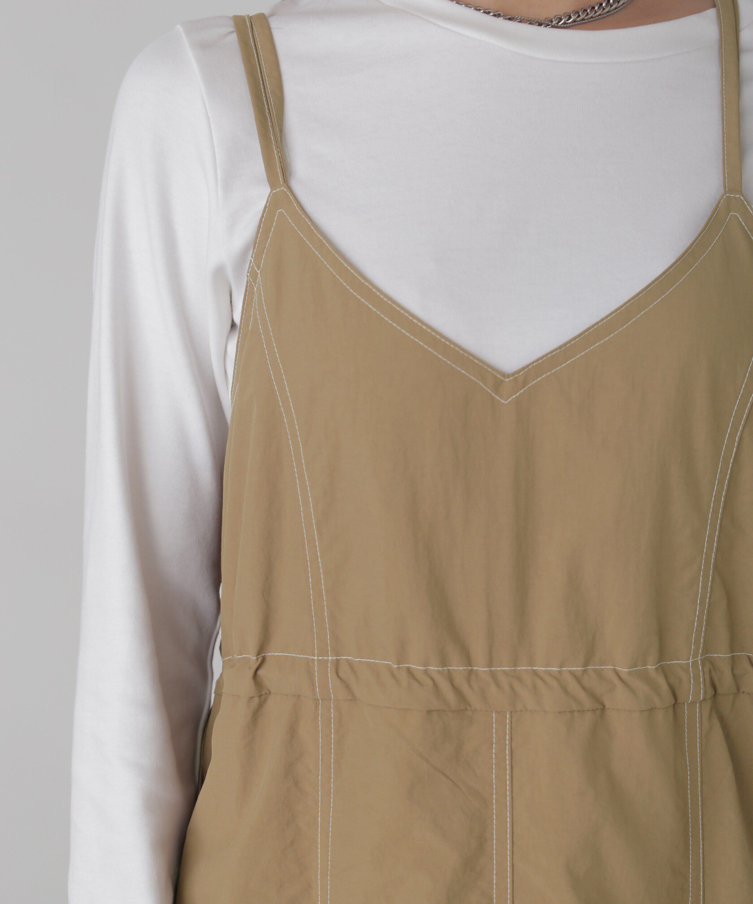  「配色ステッチナイロンキャミワンピース」|ワンピース|