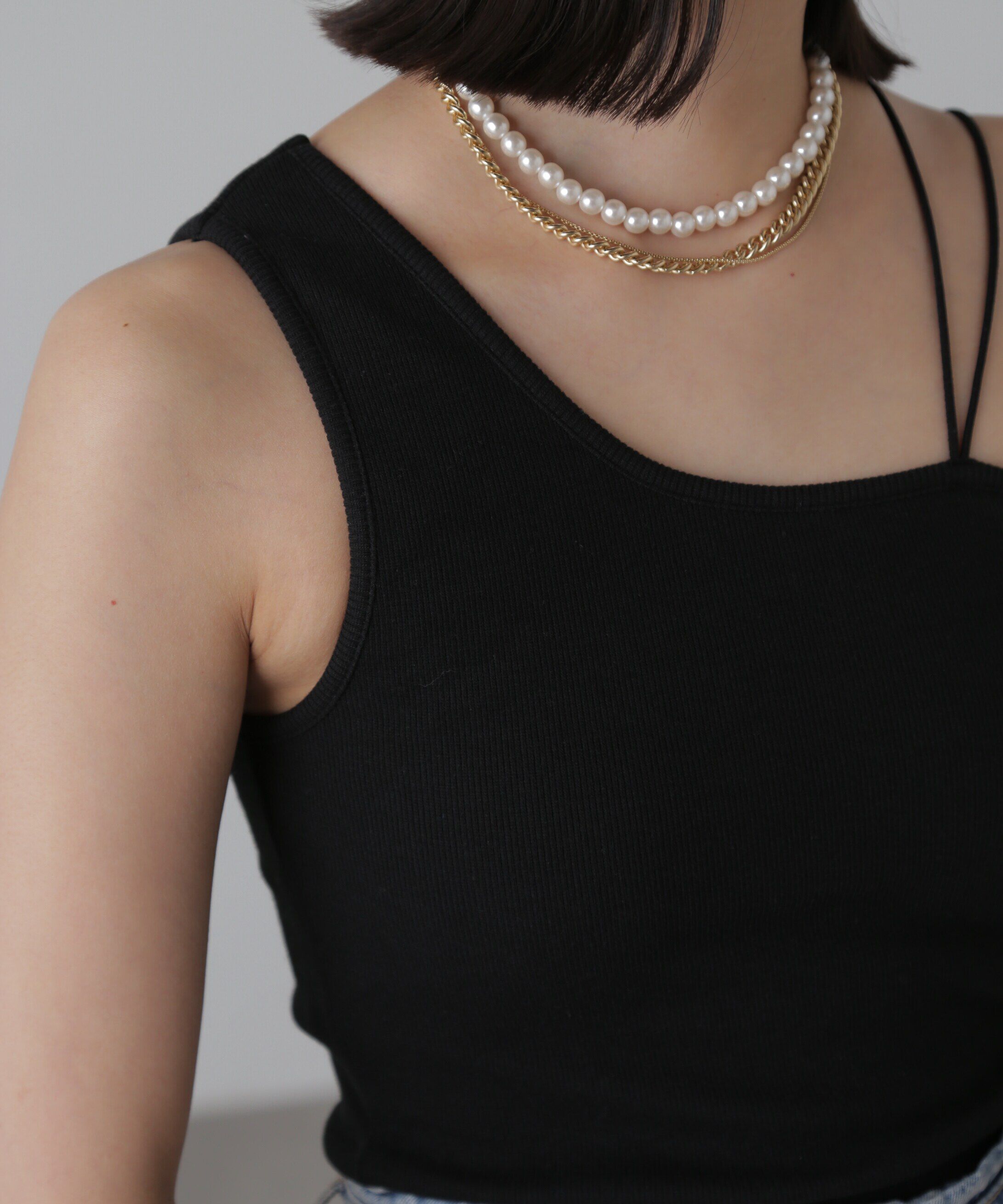  「ワンショルダーカップ付きテレコタンク」|Tシャツ・カットソー|