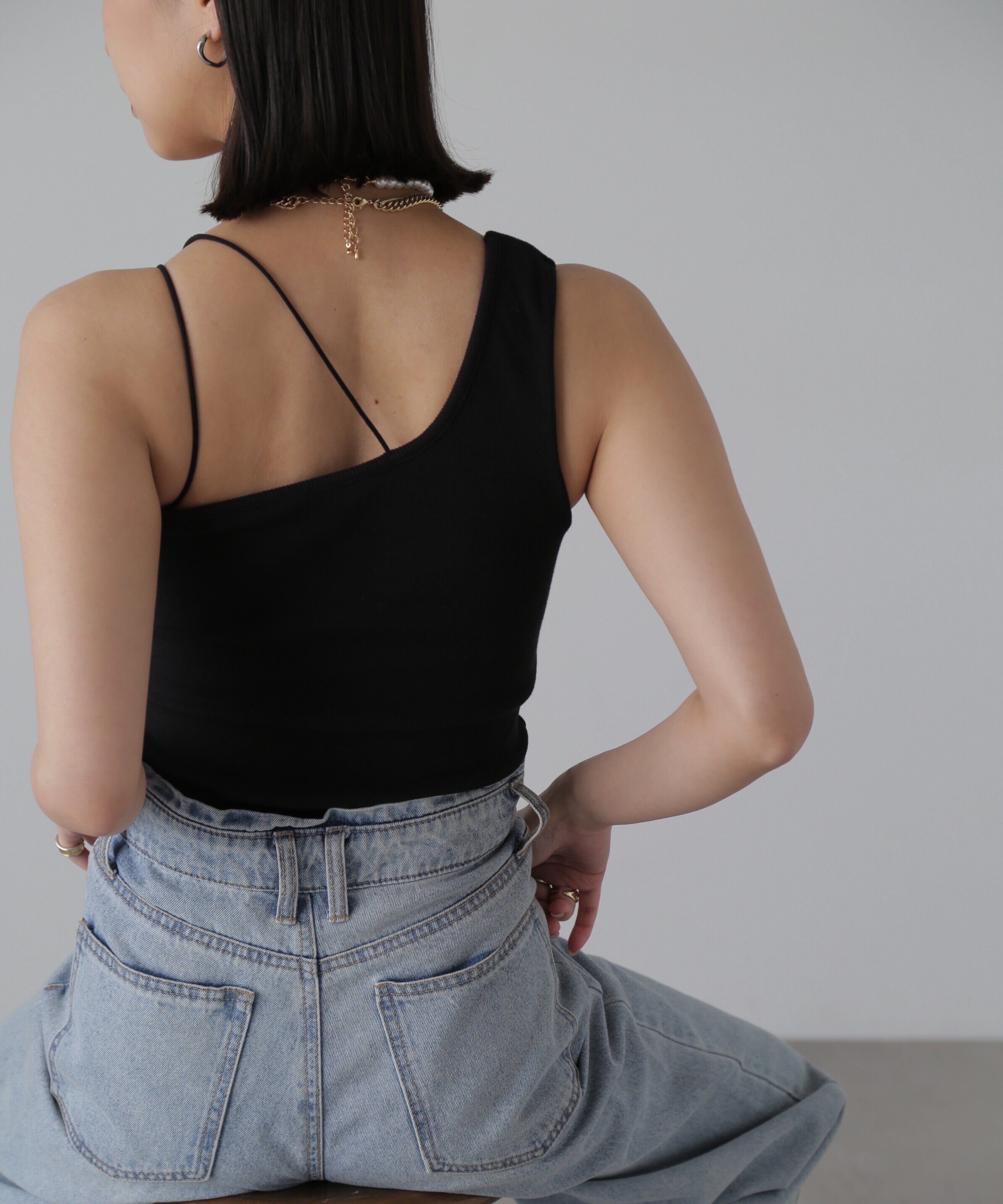  「ワンショルダーカップ付きテレコタンク」|Tシャツ・カットソー|