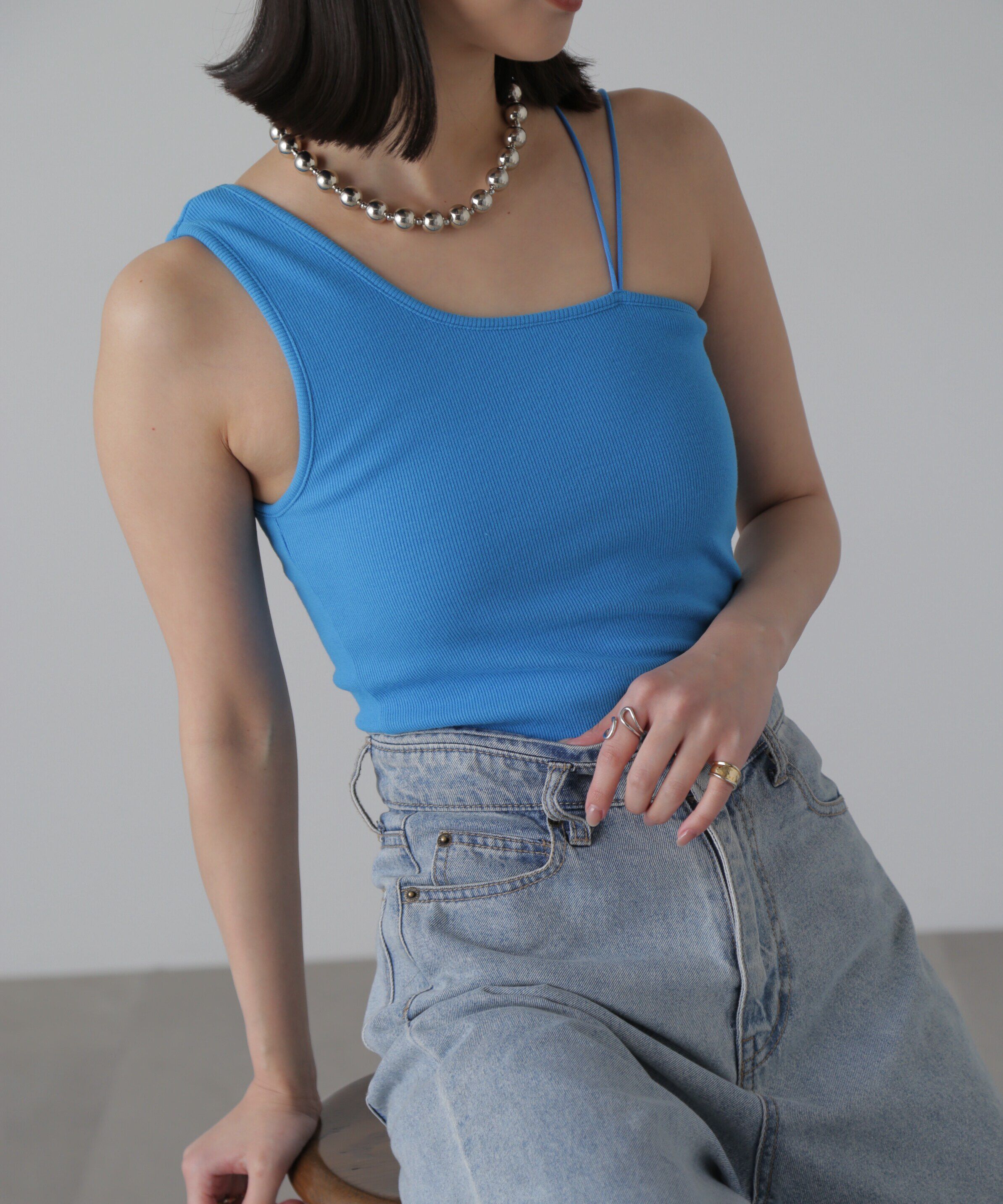  「ワンショルダーカップ付きテレコタンク」|Tシャツ・カットソー|