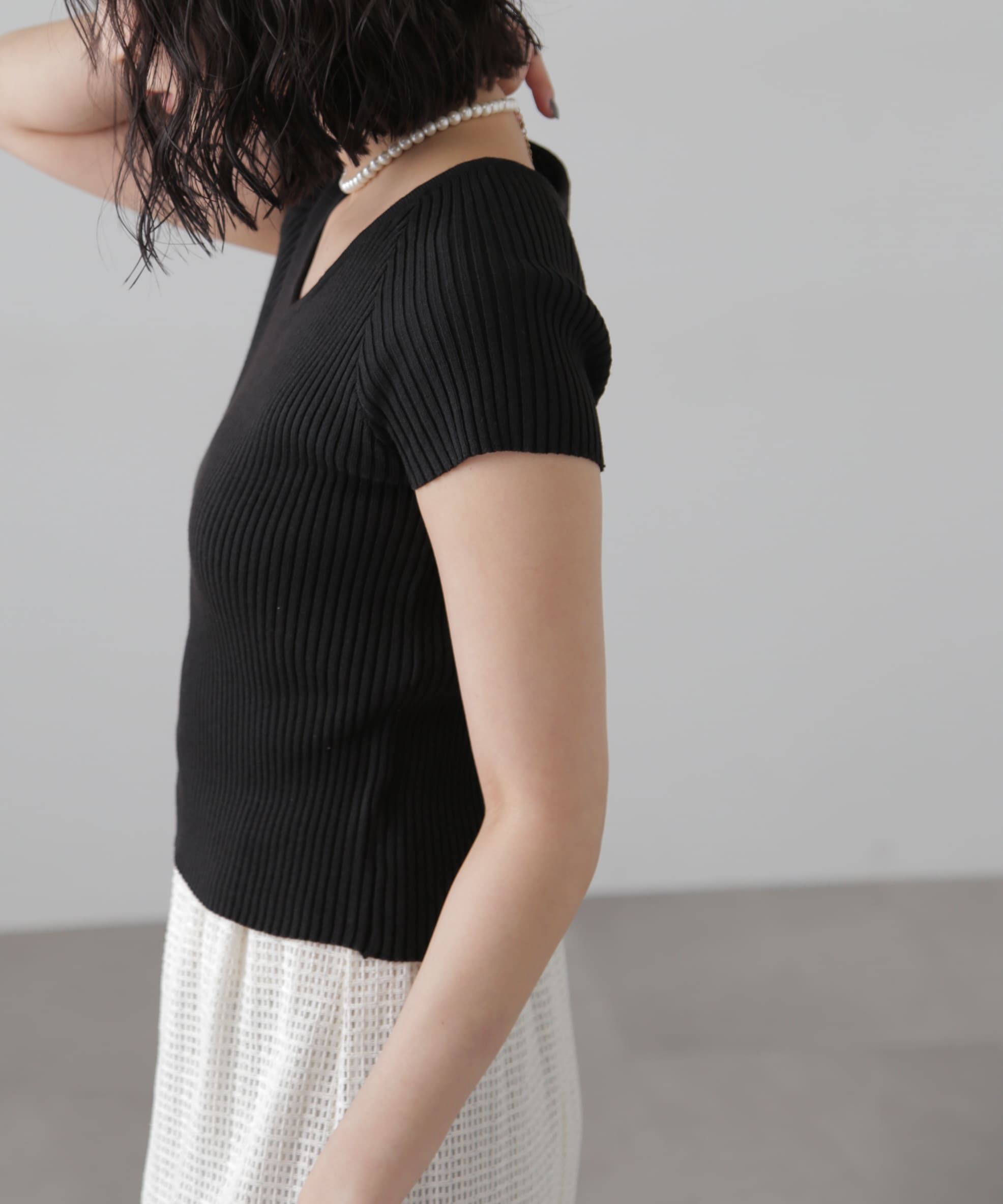  「前後2Wayフレンチスリーブリブニット」|ニット・セーター|