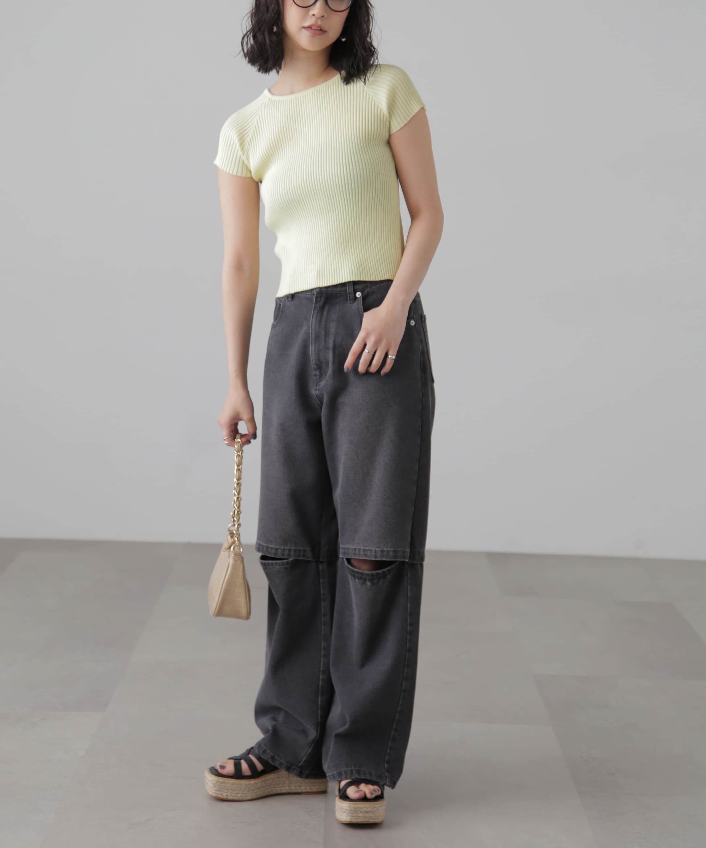  「前後2Wayフレンチスリーブリブニット」|ニット・セーター|