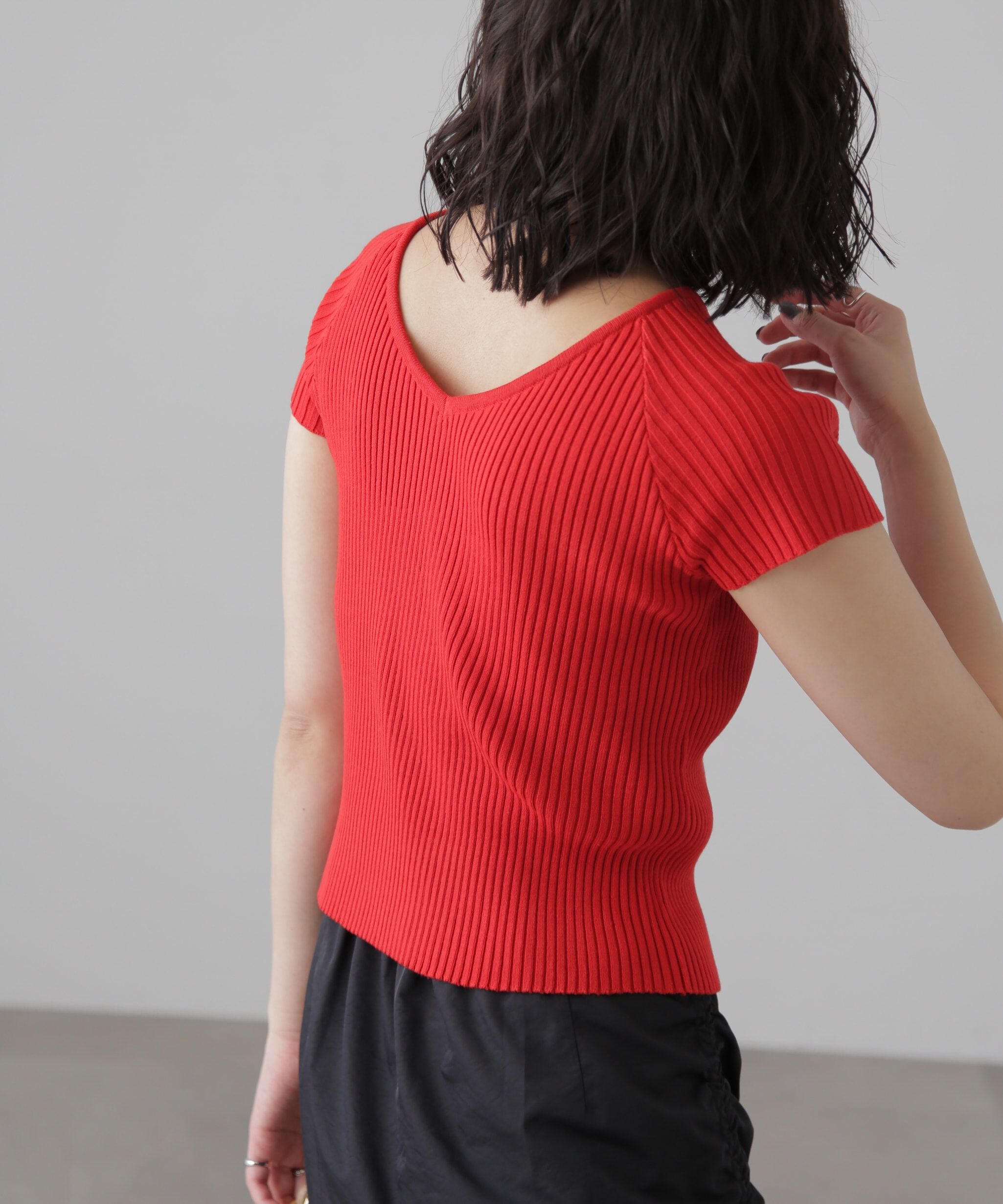  「前後2Wayフレンチスリーブリブニット」|ニット・セーター|