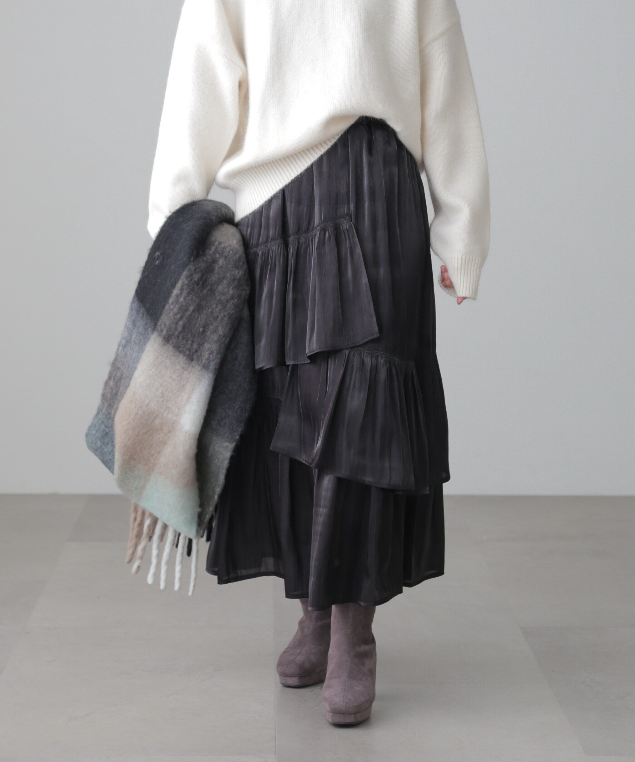  「アシメシャーリングティアードスカート」|スカート|