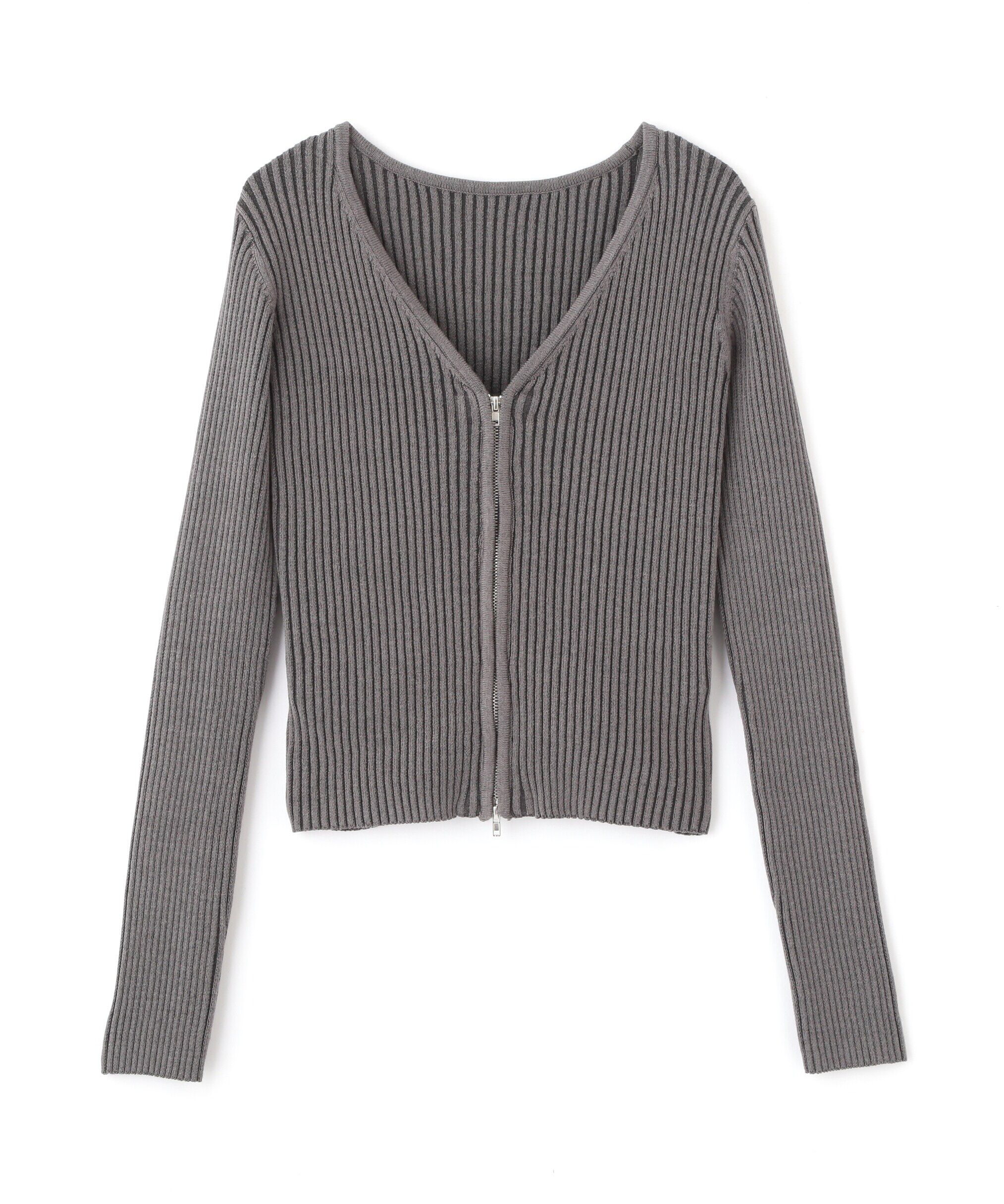  「フロントジップリブVネックニット」|ニット・セーター|
