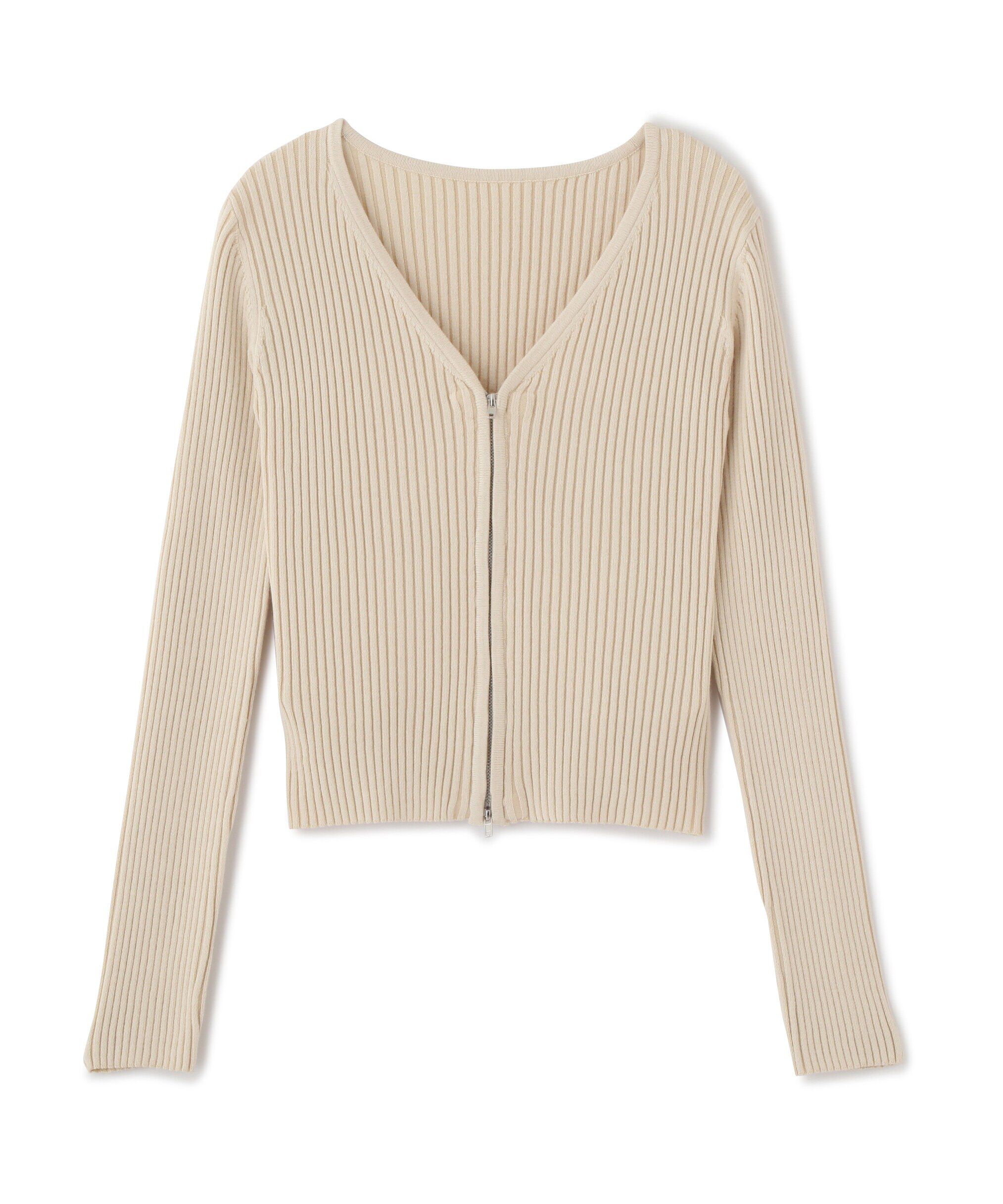  「フロントジップリブVネックニット」|ニット・セーター|