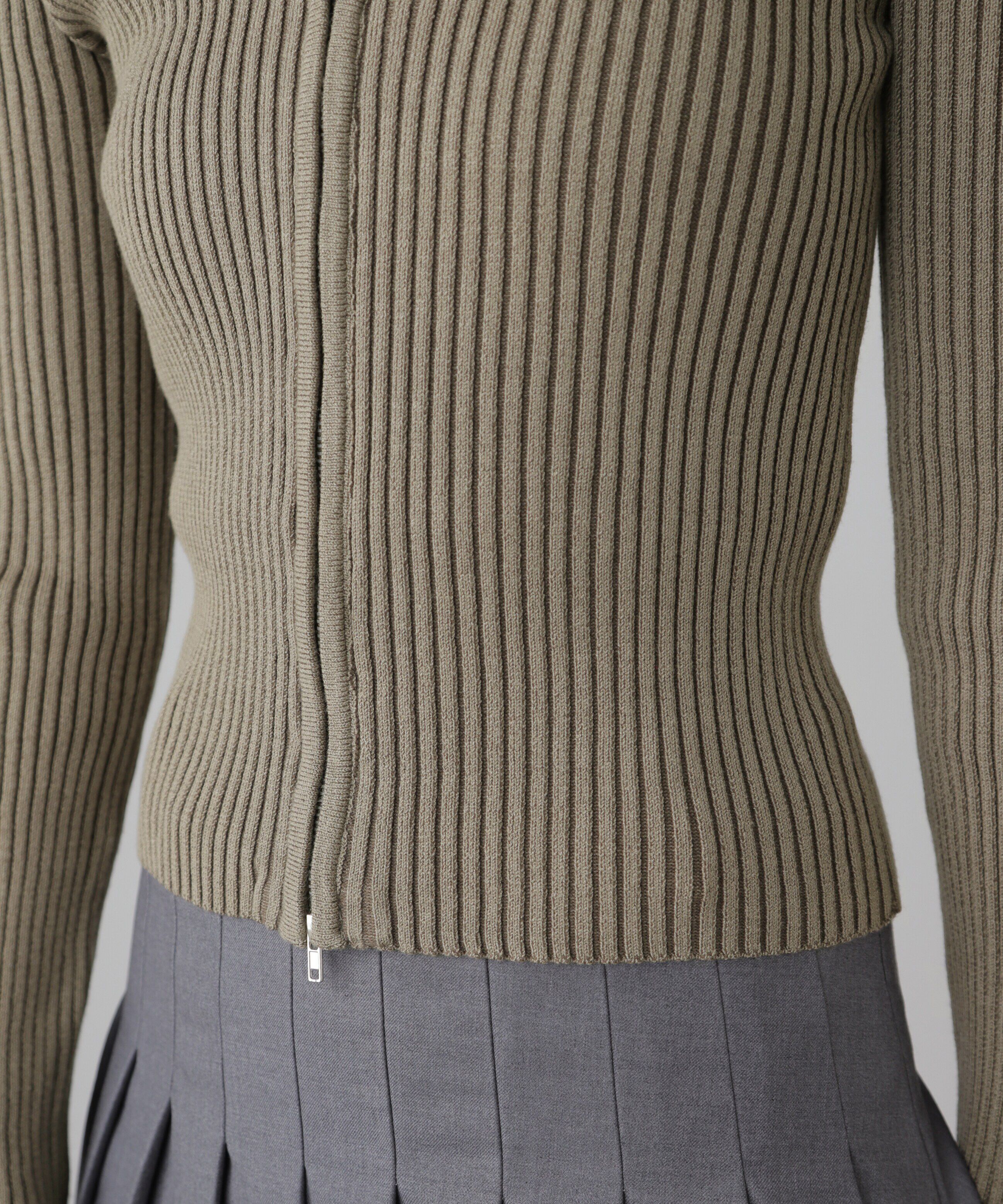  「フロントジップリブVネックニット」|ニット・セーター|