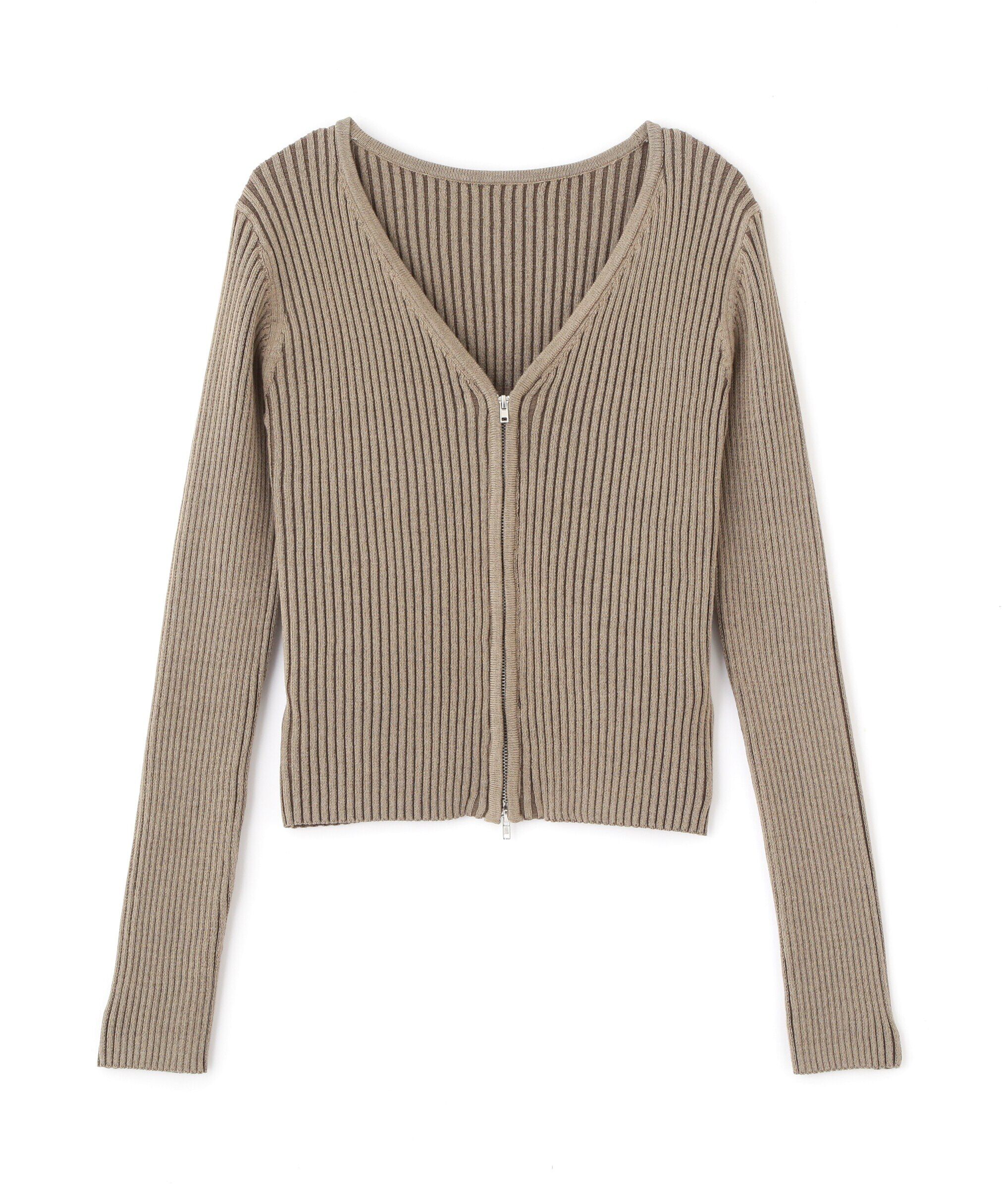  「フロントジップリブVネックニット」|ニット・セーター|