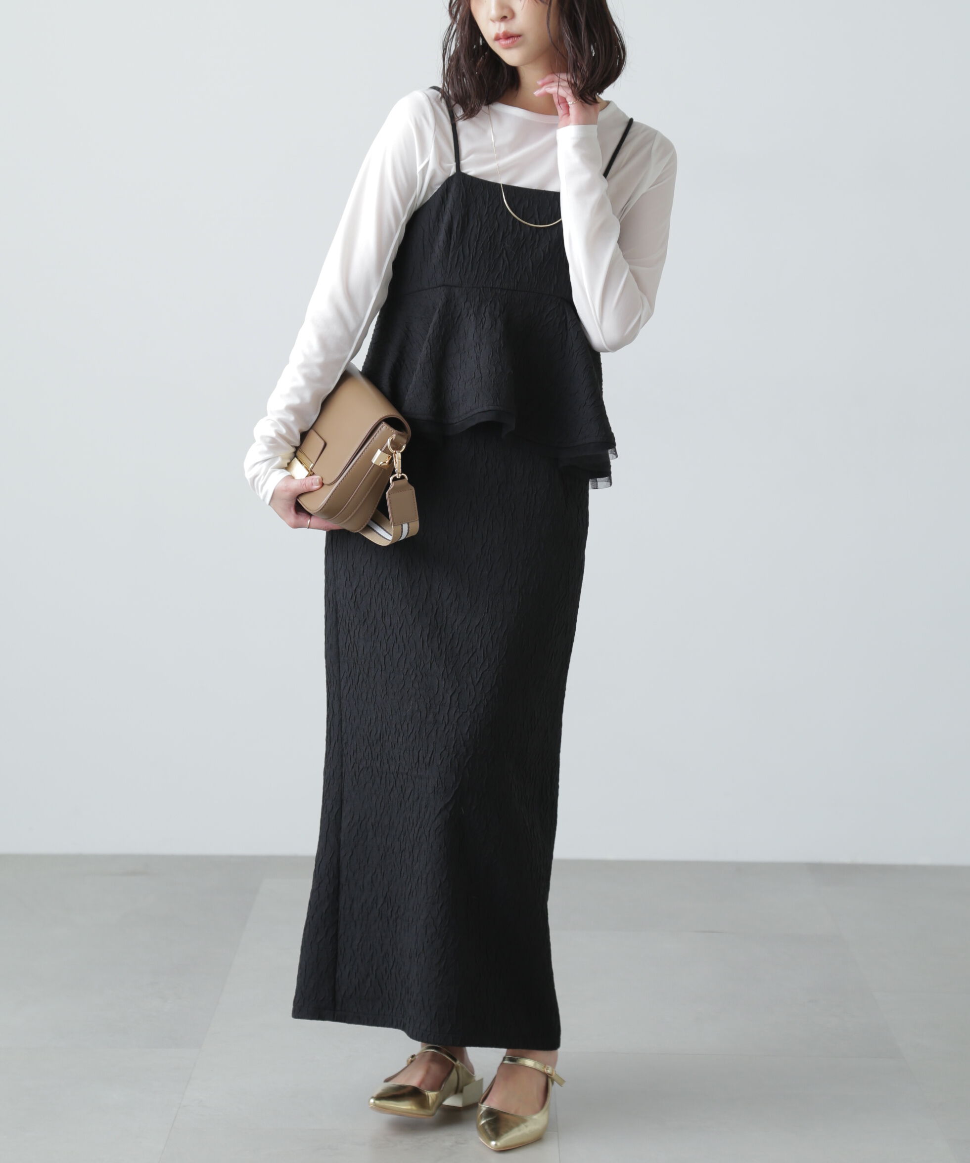  「ペプラムフリルキャミワンピース」|ワンピース|