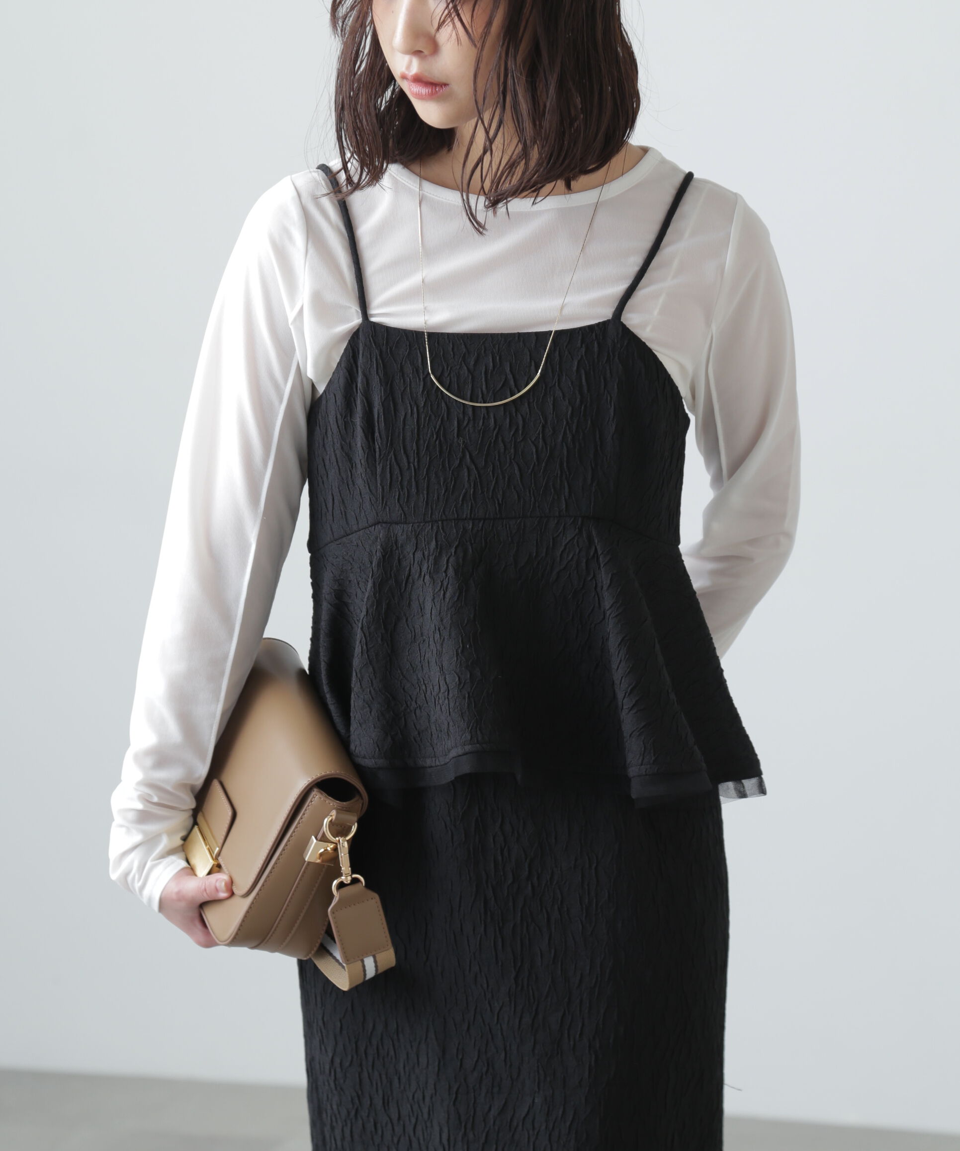  「ペプラムフリルキャミワンピース」|ワンピース|