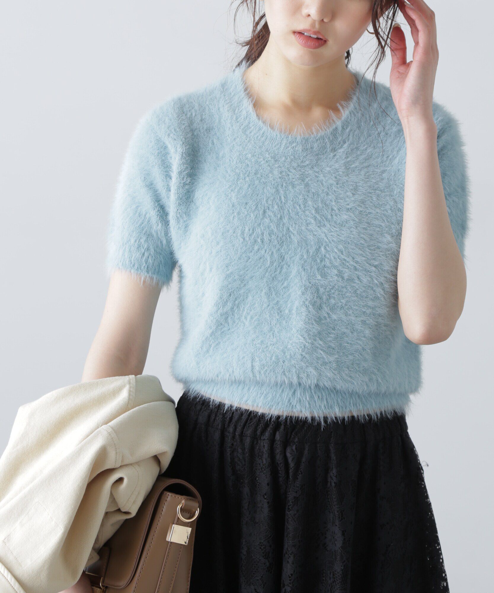  「シャギー半袖ニット」|ニット・セーター|ブルー