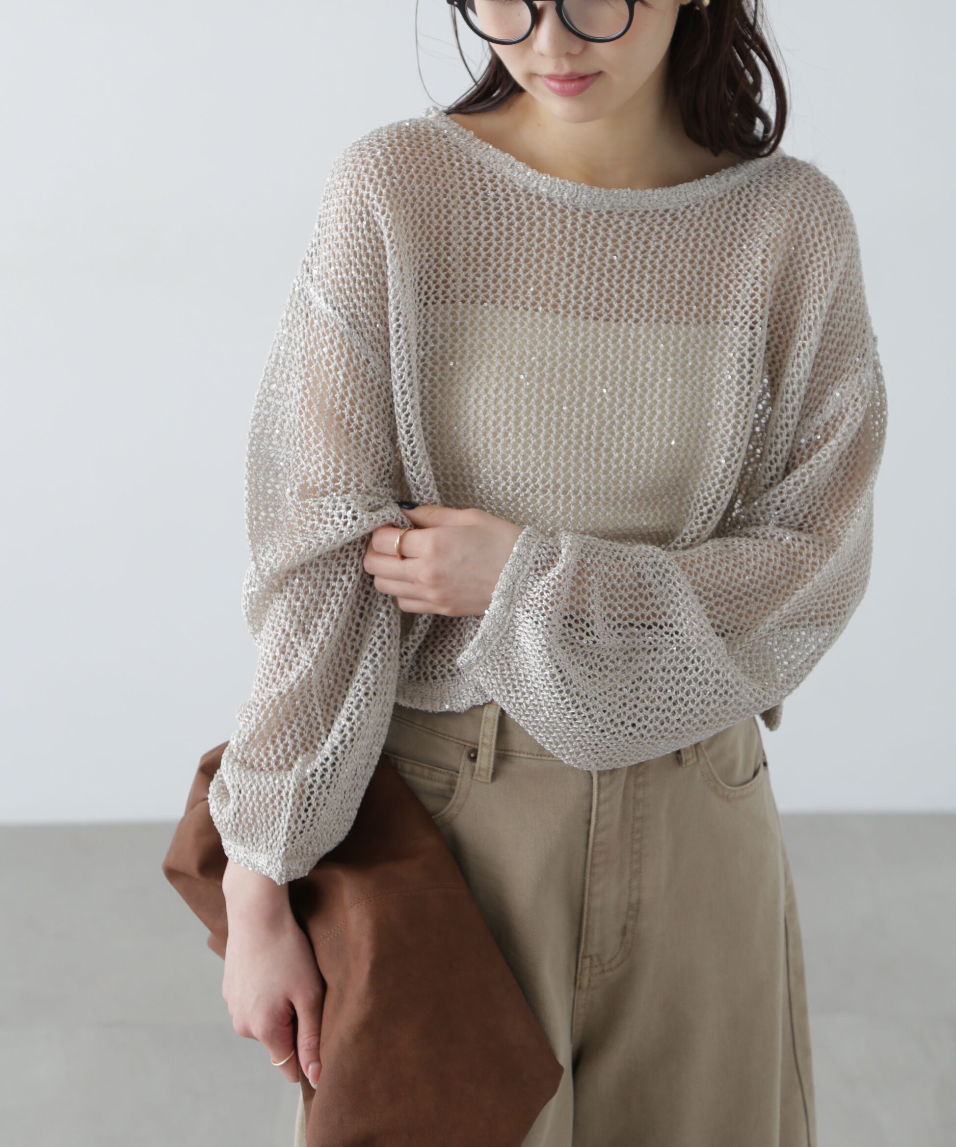  「メッシュスパンコールニット」|ニット・セーター|ホワイト