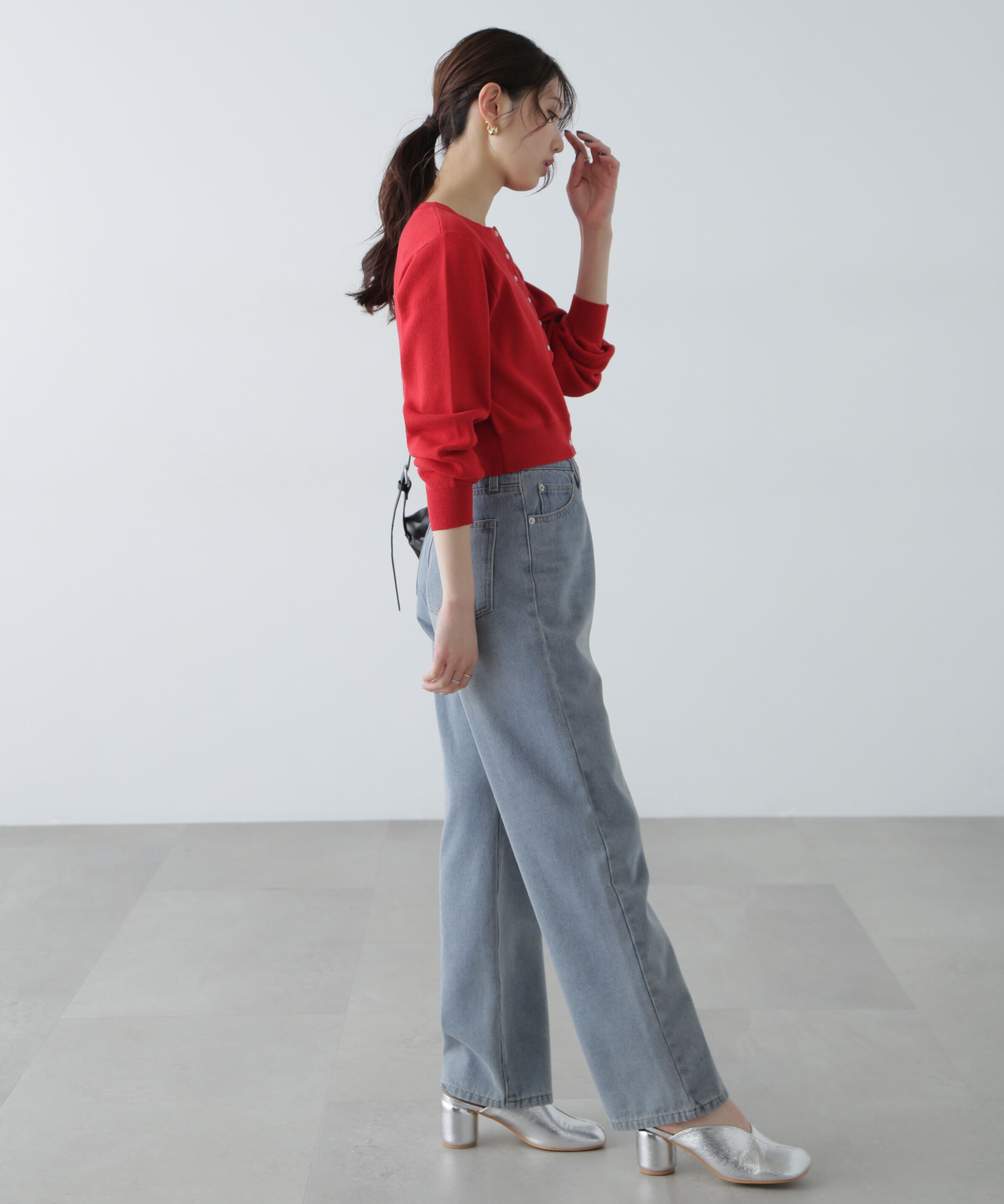  「ドットボタンクルーネックカーディガン」|ニット・セーター|